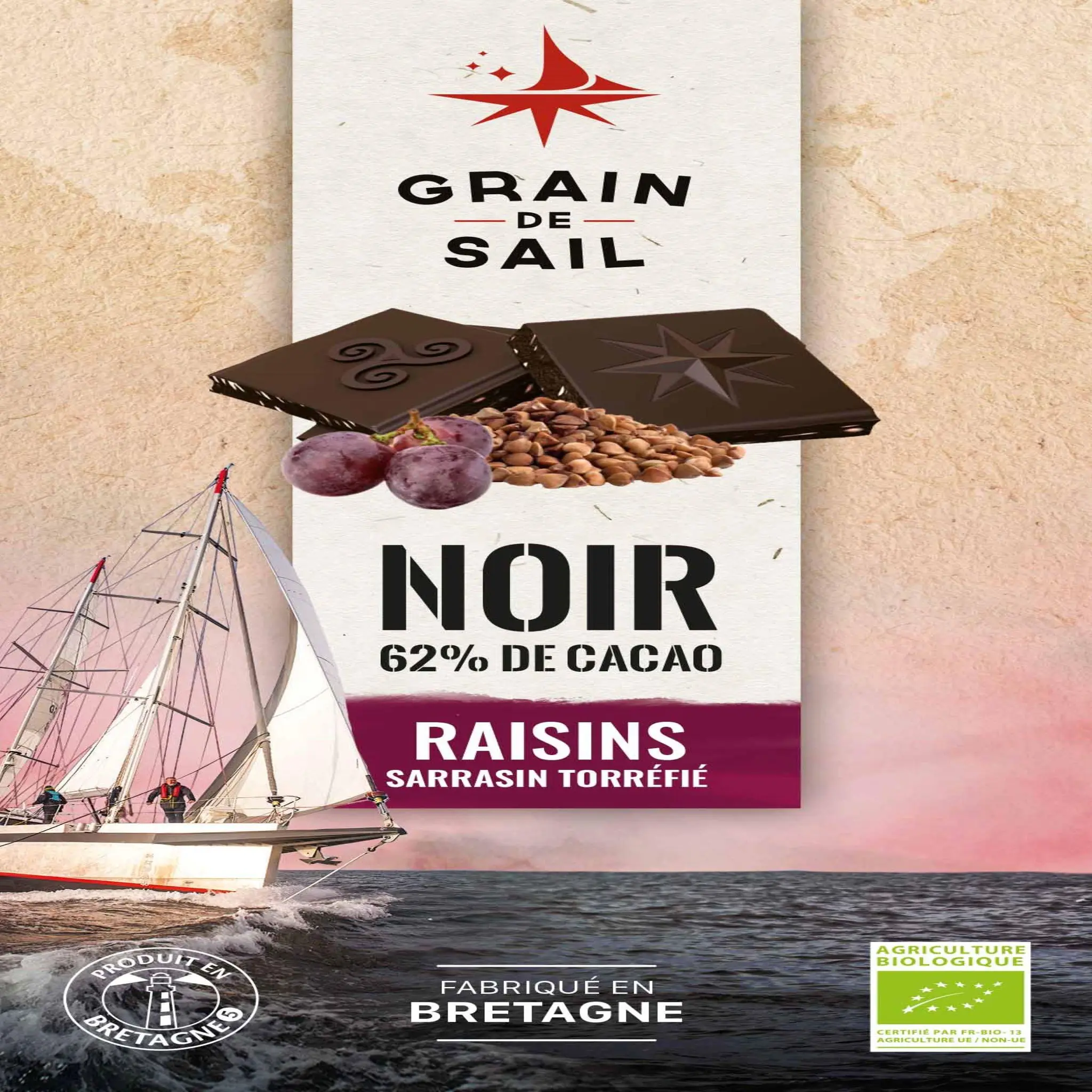 GRAIN DE SAIL Tablette de chocolat noir bio raisins sarrasin torréfié 62% cacao