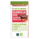 ETHIQUABLE Tablette de chocolat noir bio éclats de noisettes Gianduja