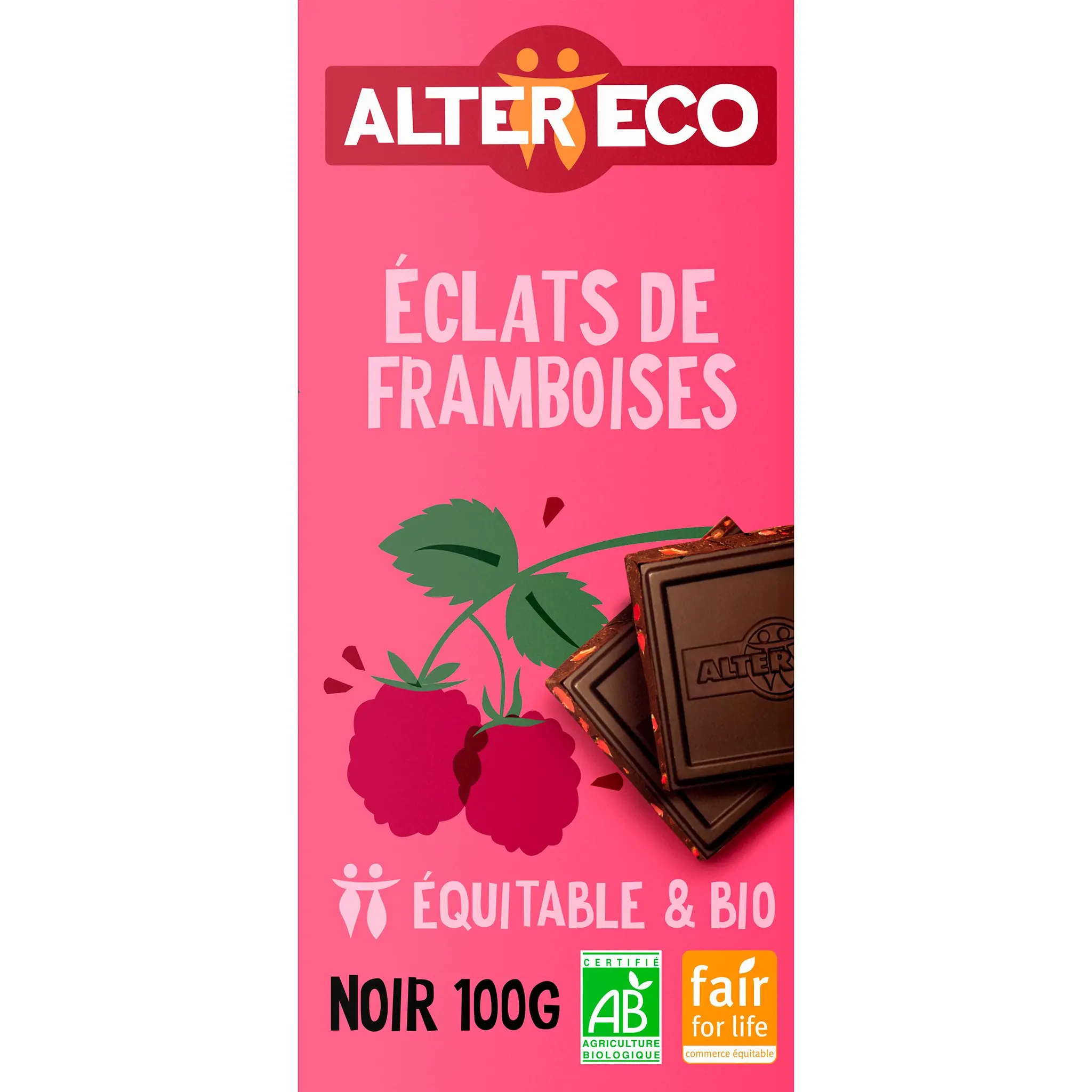ALTER ECO Tablette de chocolat noir éclats de framboises bio et équitable