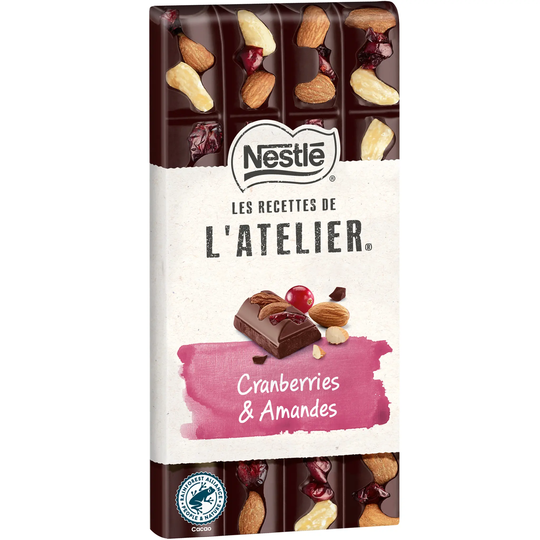 NESTLE Les Recettes de l'Atelier Tablette de chocolat noir cranberries et amandes