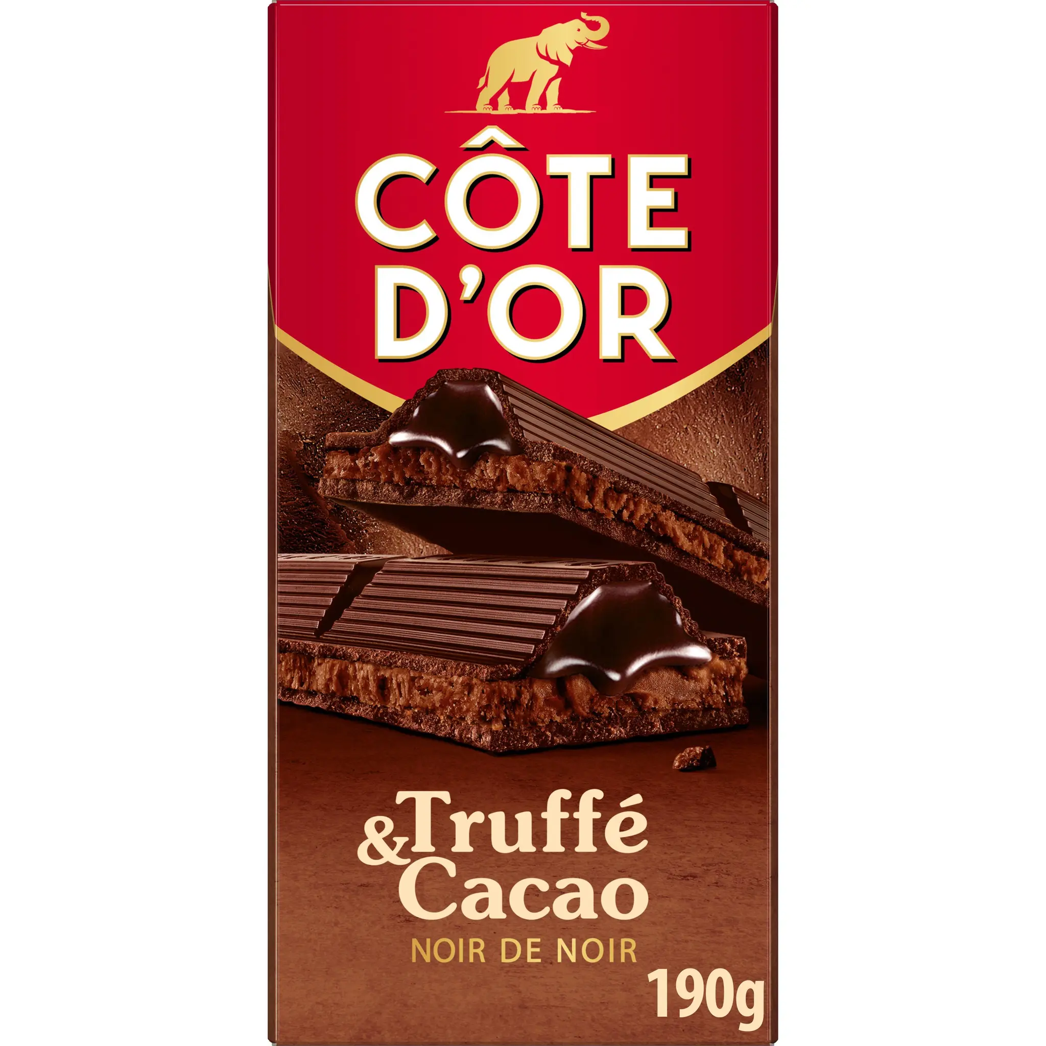COTE D'OR Tablette de chocolat noir truffé cœur coulant cacao