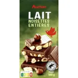 AUCHAN Tablette de chocolat au lait aux noisettes entières