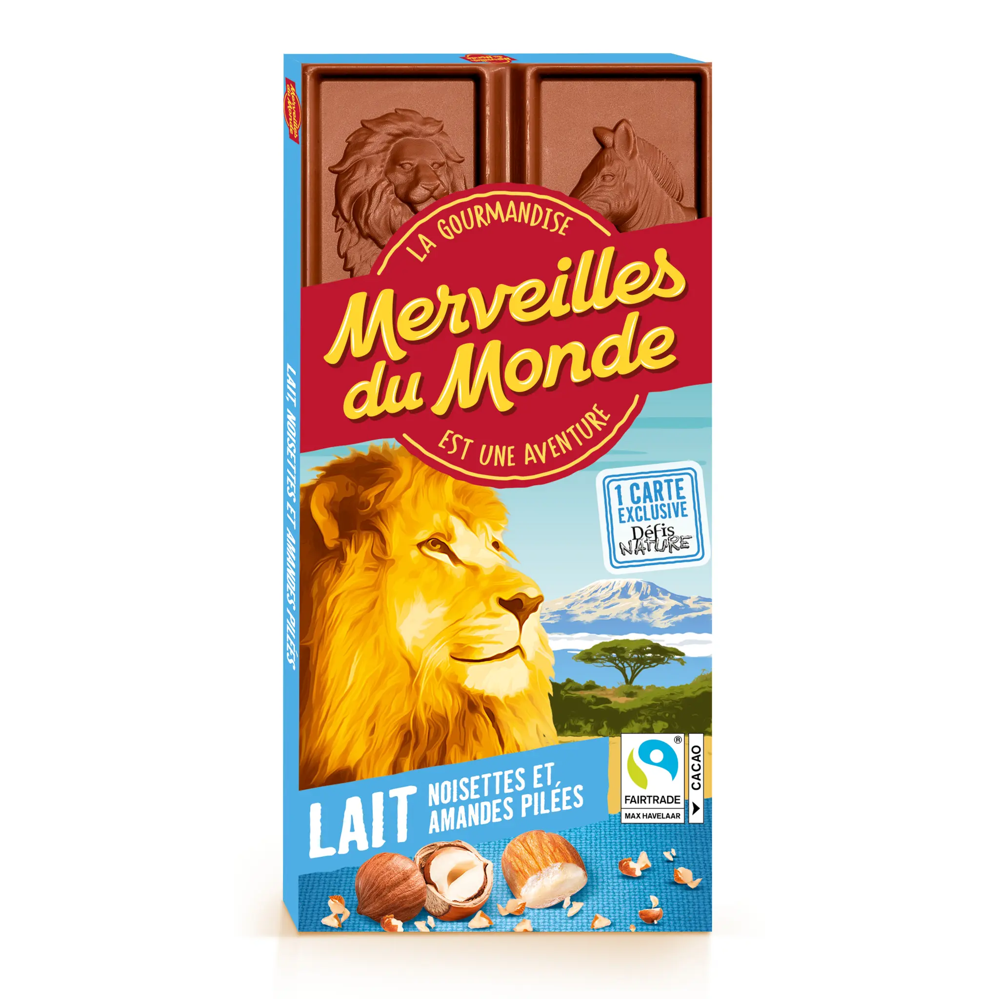 MERVEILLES DU MONDE Tablette de chocolat au lait noisettes et amandes pilées