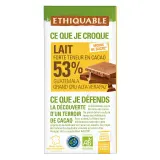 ETHIQUABLE Tablette de chocolat au lait bio de l'Equateur 53% cacao