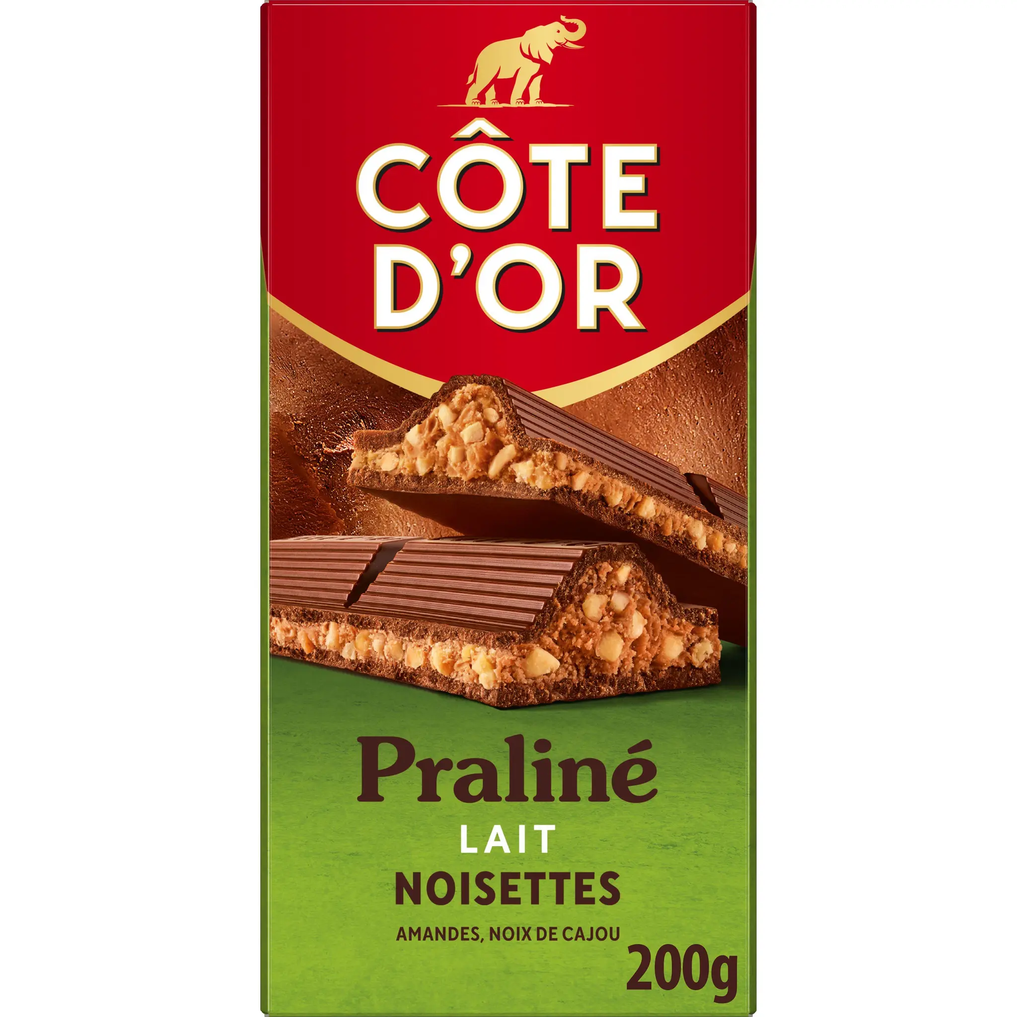 COTE D'OR Tablette de chocolat au lait fourré praliné double noisettes