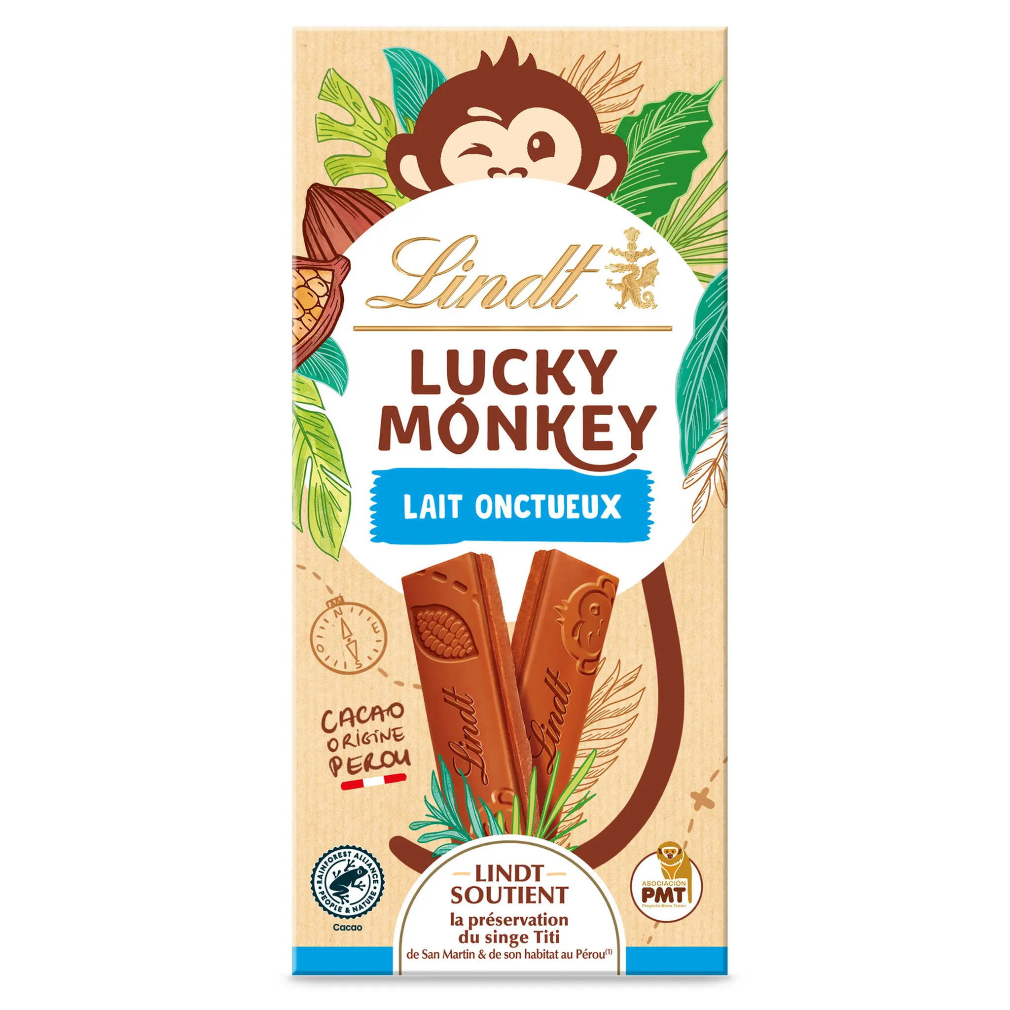 LINDT Lucky Monkey Tablette de chocolat au lait onctueux