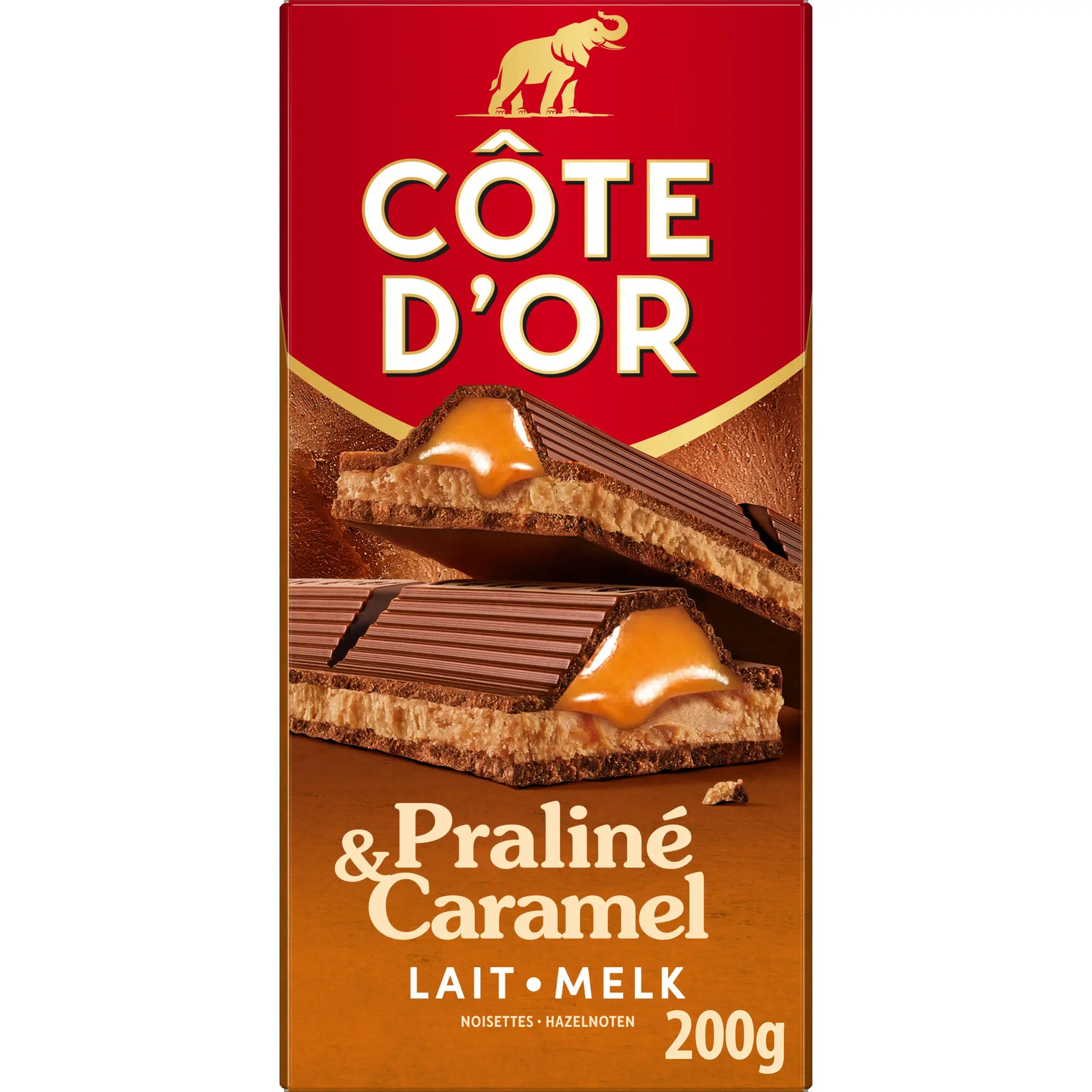 COTE D'OR Tablette de chocolat au lait fourré praliné cœur coulant caramel