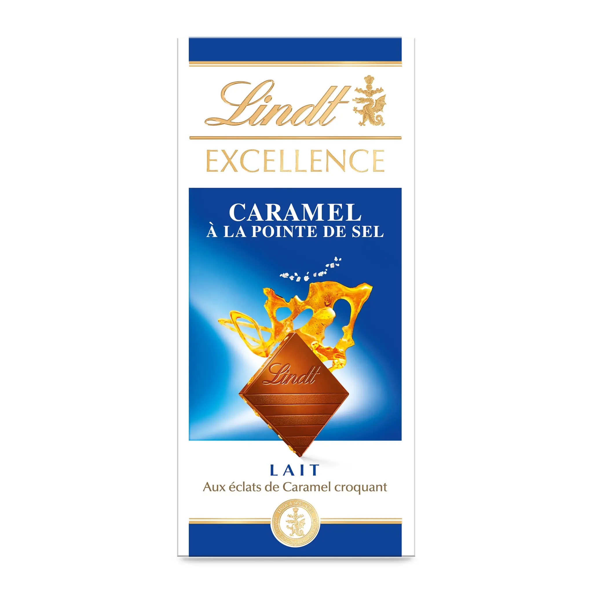 LINDT Excellence tablette de chocolat au lait et éclats de caramel pointe de sel