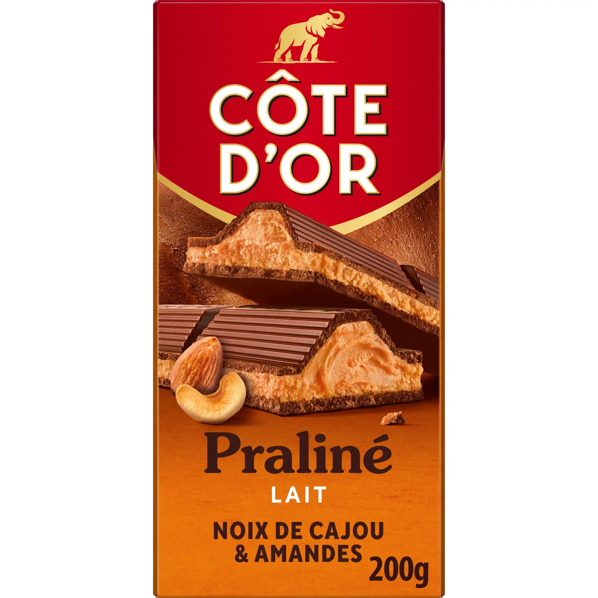 COTE D'OR Tablette de chocolat au lait praliné cajou et amandes