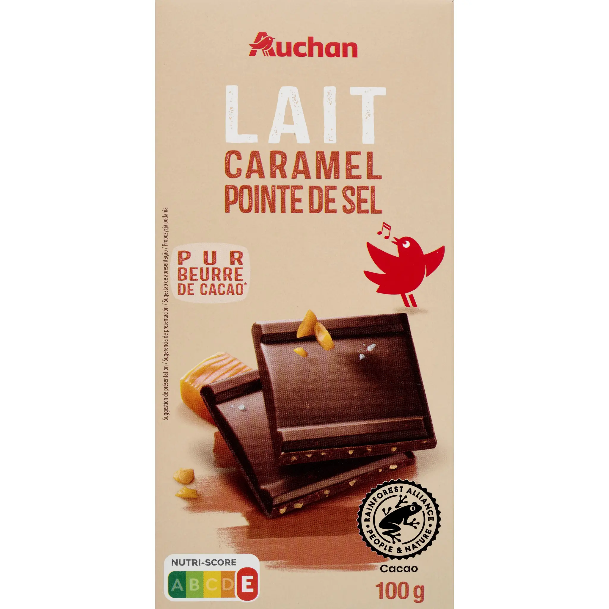AUCHAN Tablette de chocolat au lait, caramel et pointe de sel