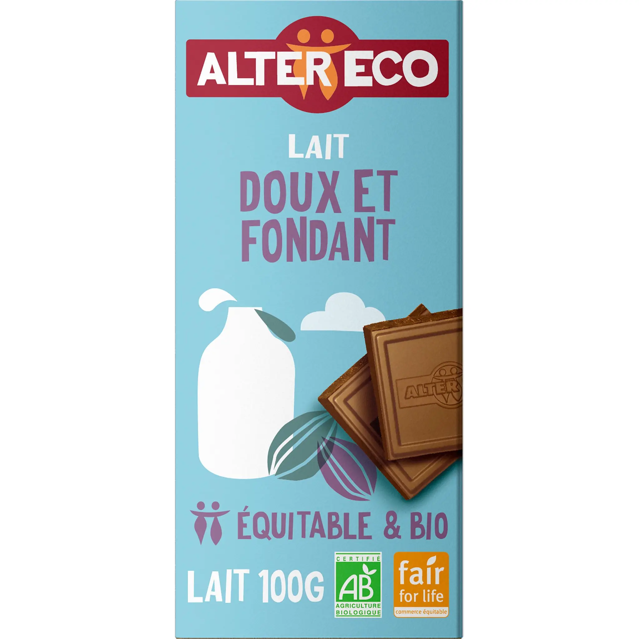 ALTER ECO Tablette de chocolat au lait doux et fondant bio et équitable Pérou