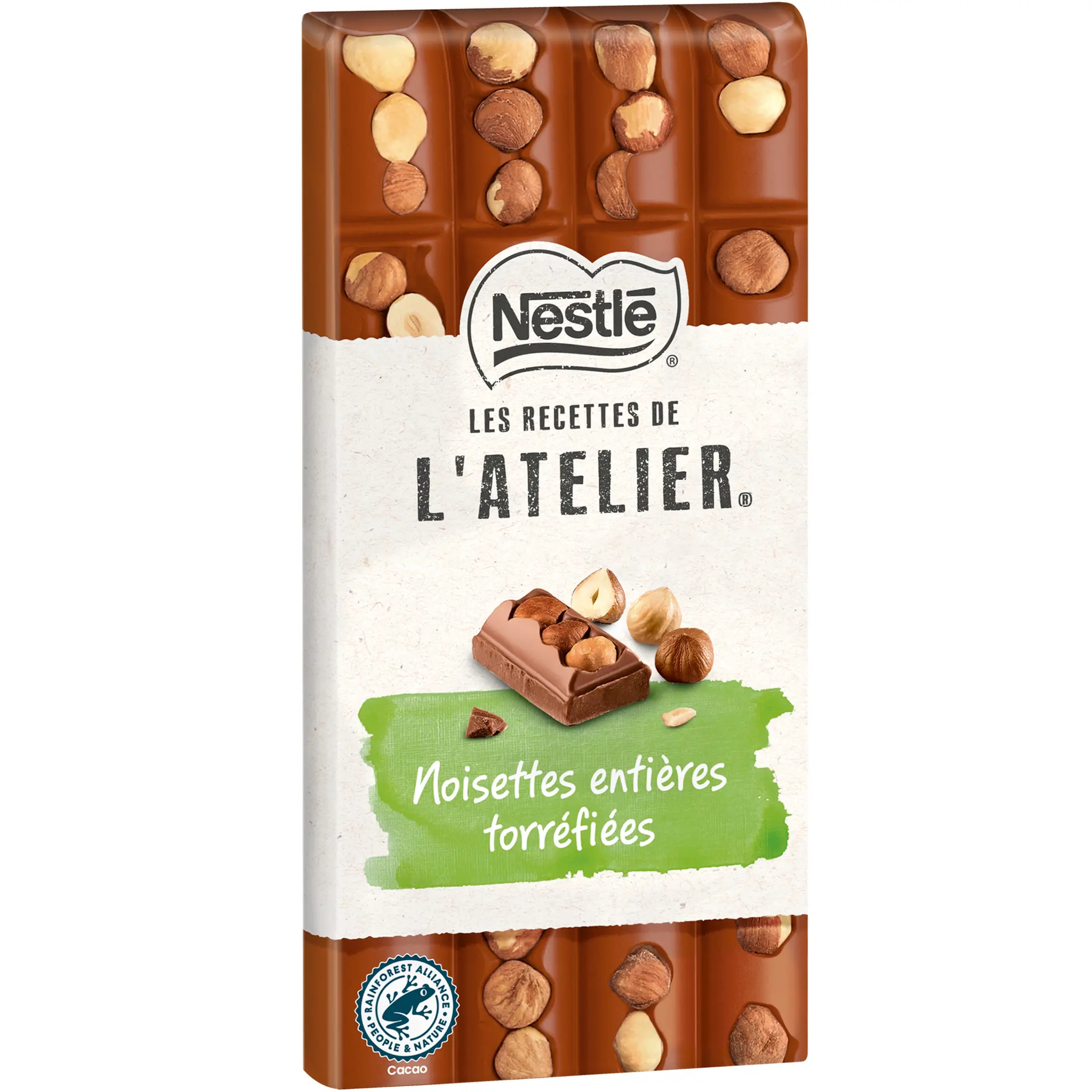NESTLE Les Recettes de l'Atelier Tablette de chocolat au lait noisettes entières torréfiées