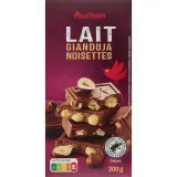 AUCHAN Tablette de chocolat au lait gianduja noisettes