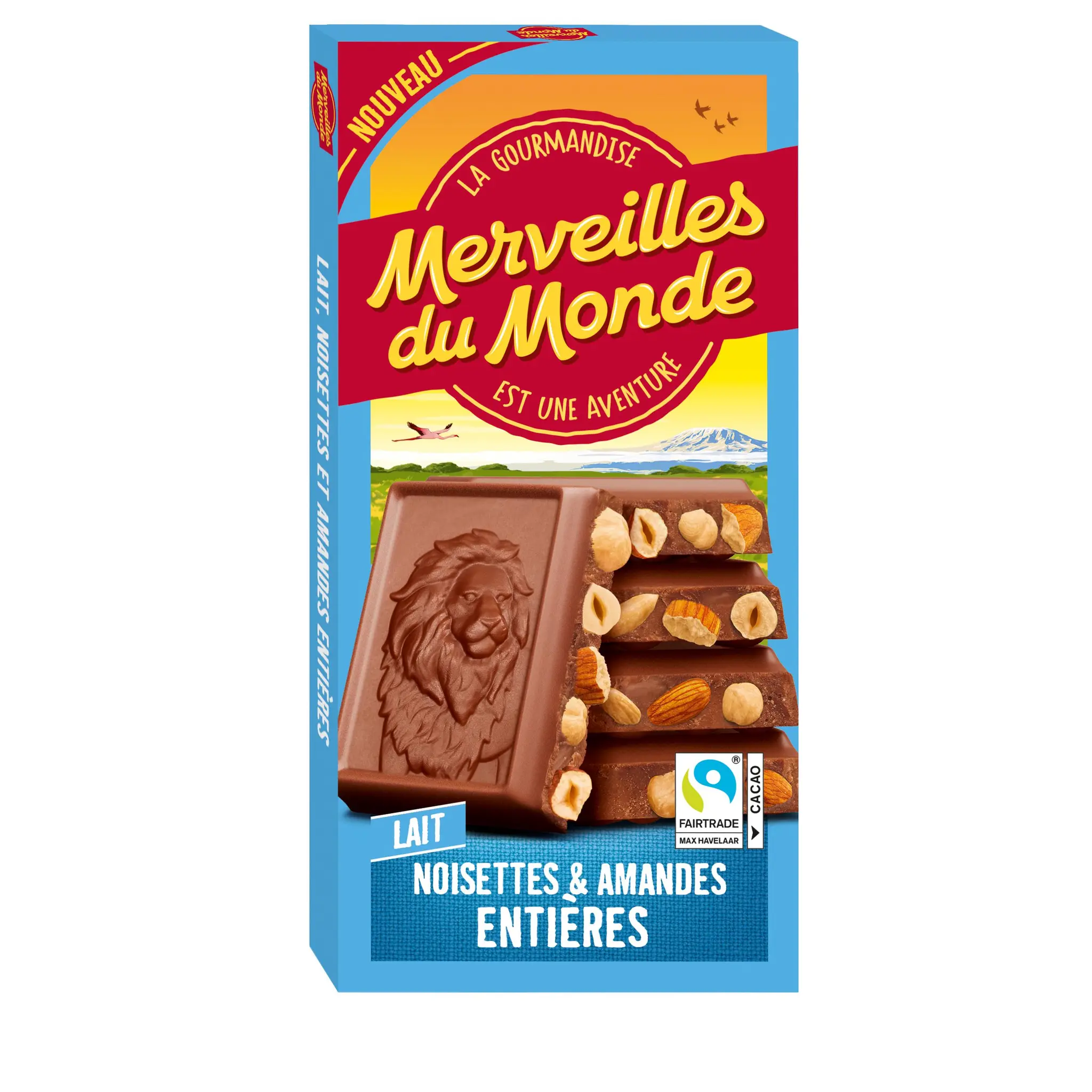 MERVEILLES DU MONDE Tablette de chocolat au lait noisettes et amandes entières