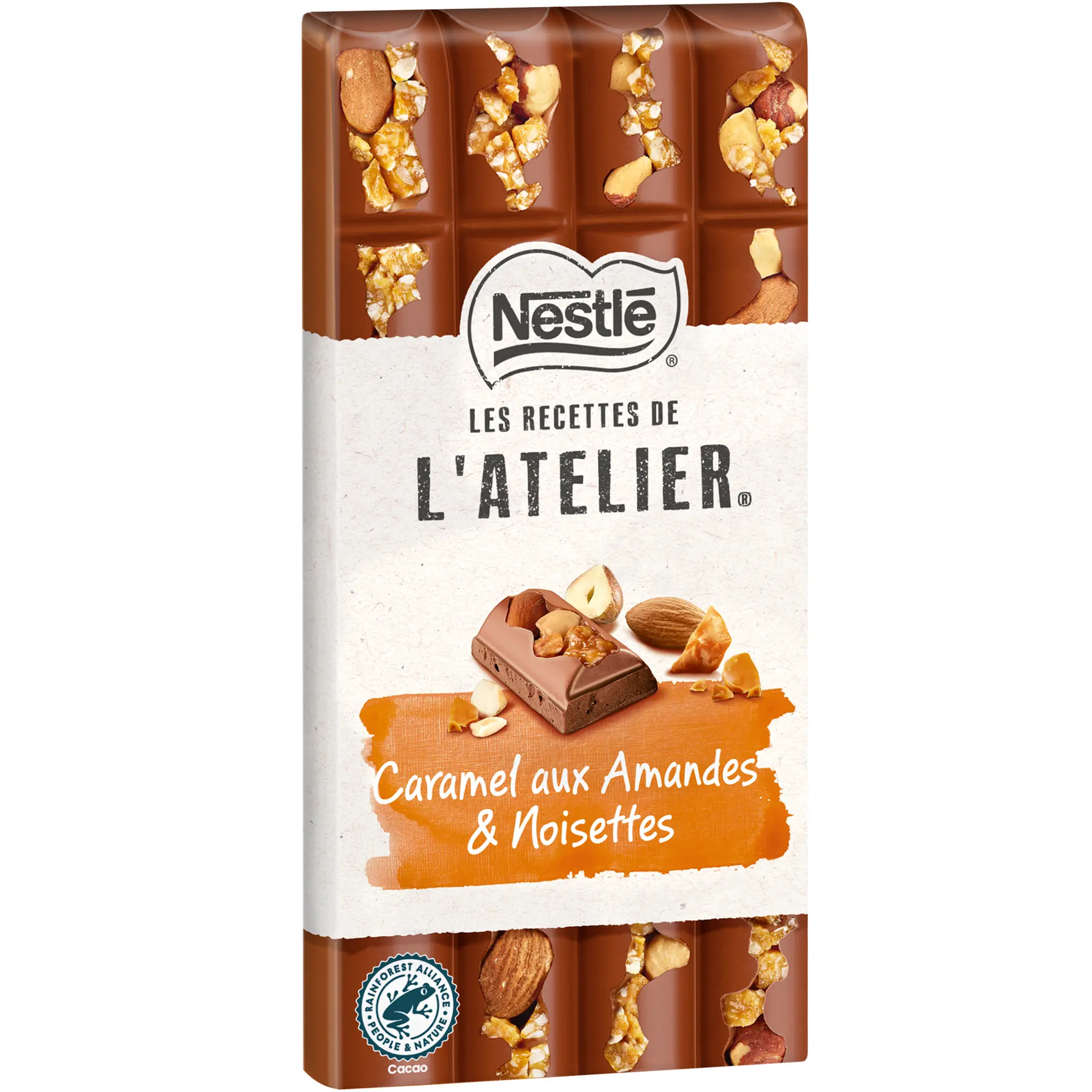 NESTLE Les Recettes de l'Atelier Tablette de chocolat au lait caramel amandes et noisettes