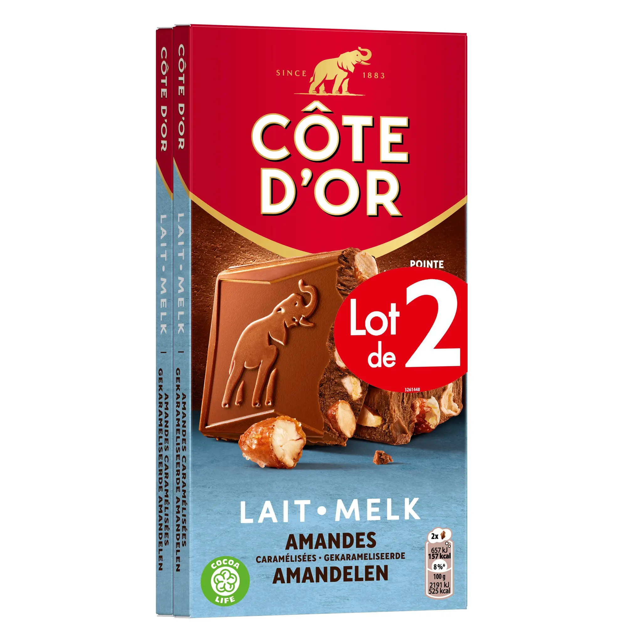 COTE D'OR Tablette de chocolat au lait amandes caramélisées pointe de sel