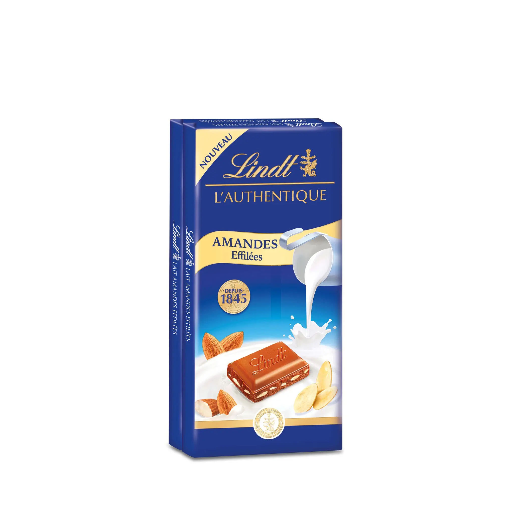LINDT L'Authentique Tablette de chocolat au lait et amandes effilées