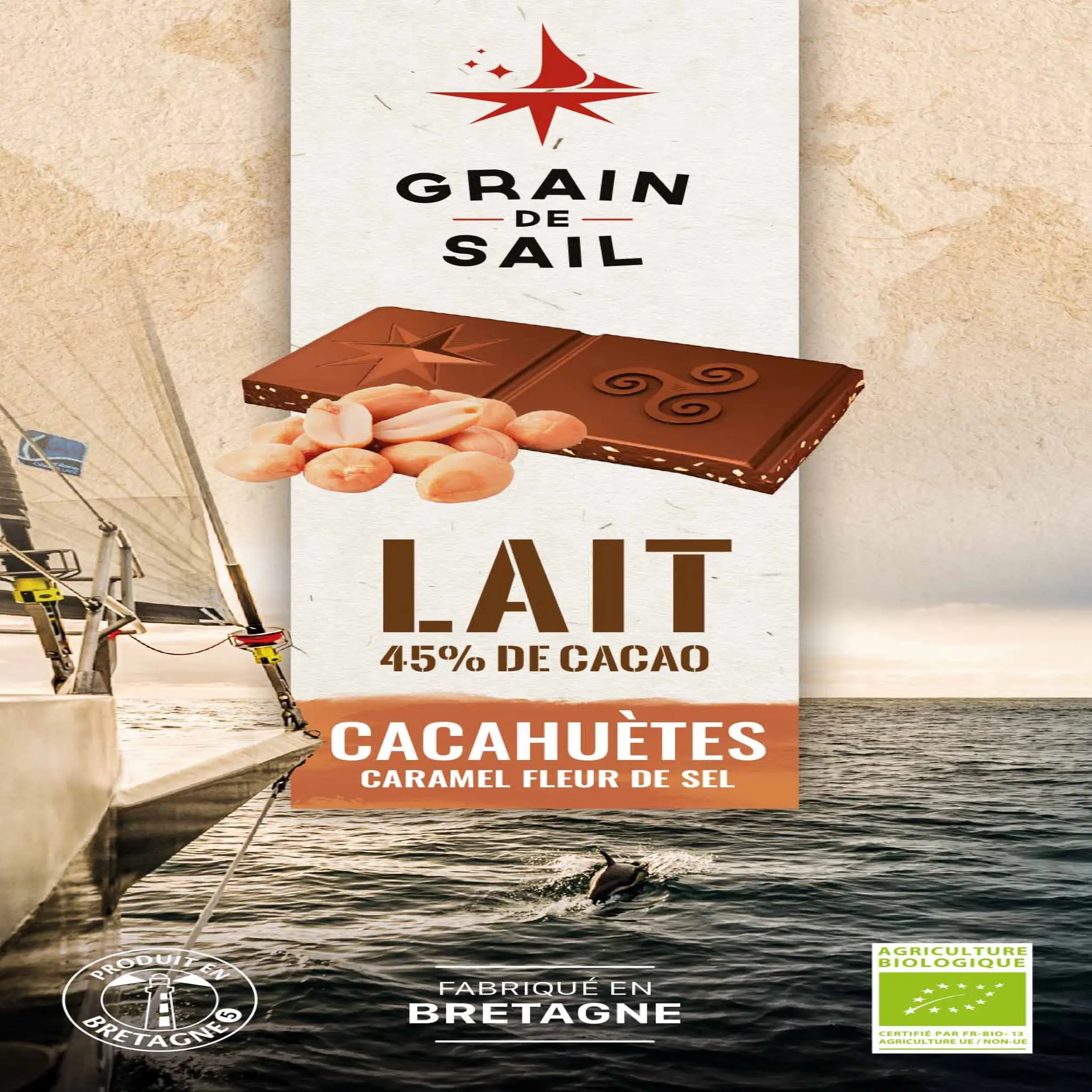 GRAIN DE SAIL Tablette de chocolat au lait cacahuètes caramel fleur de sel bio