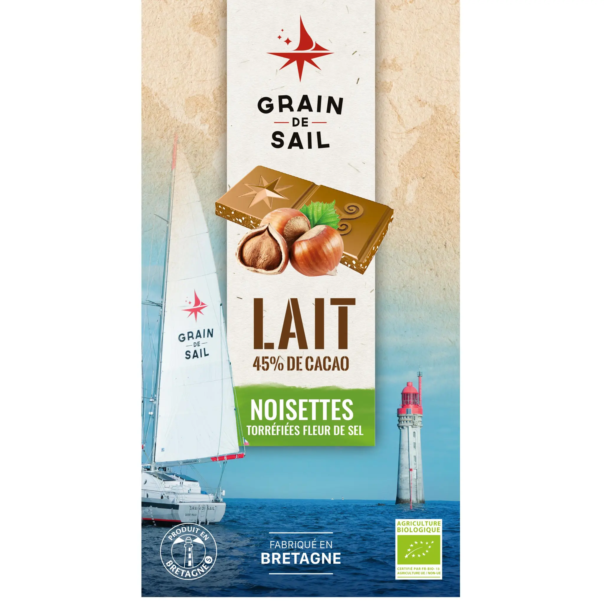 GRAIN DE SAIL Tablette de chocolat au lait noisettes torréfiées fleur de sel bio