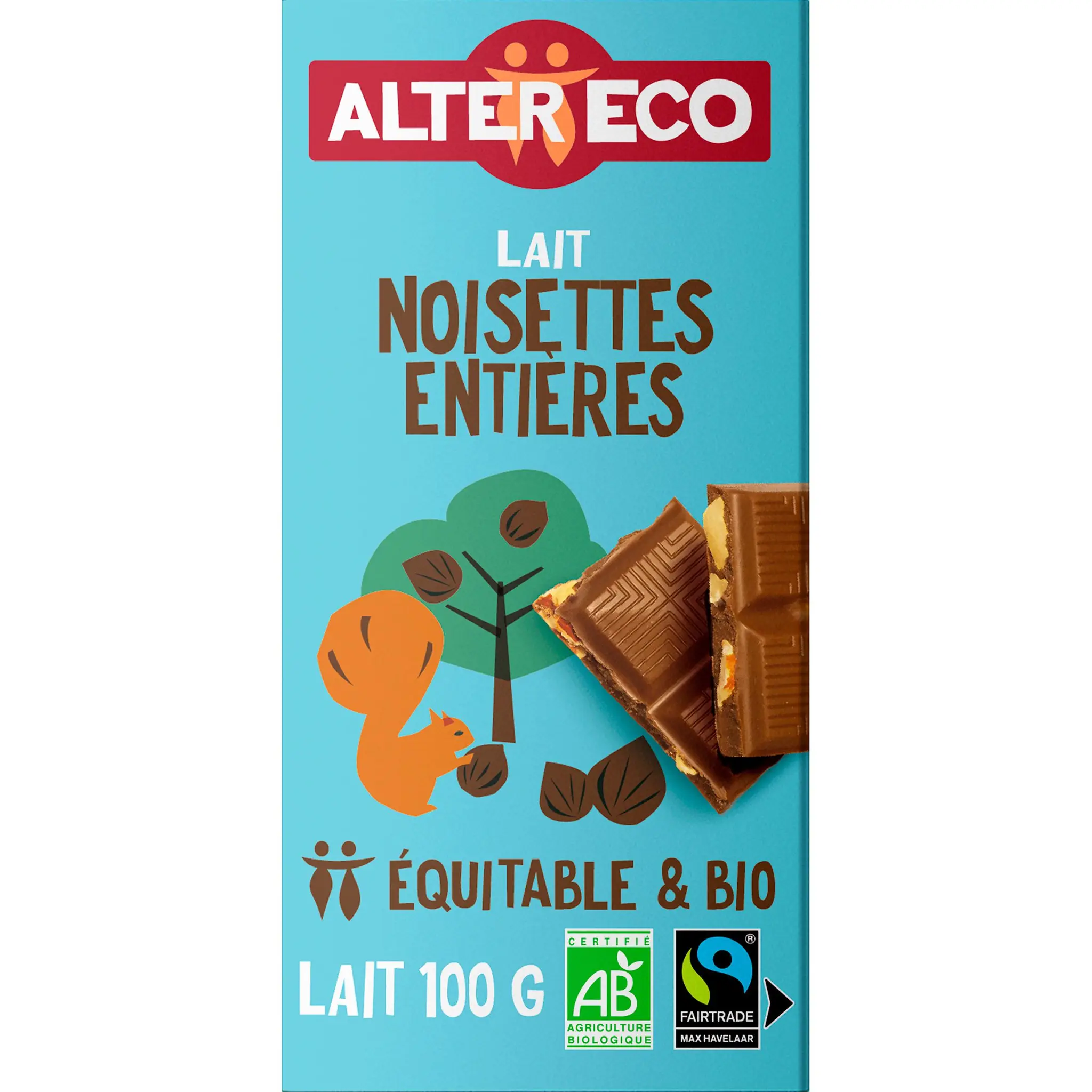 ALTER ECO Tablette de chocolat au lait et noisettes entières bio et équitable Pérou