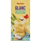 AUCHAN Tablette de chocolat blanc noix de coco et pétales de maïs