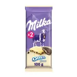 MILKA Oréo Tablette de chocolat blanc vanille et morceaux de biscuits cacaotés