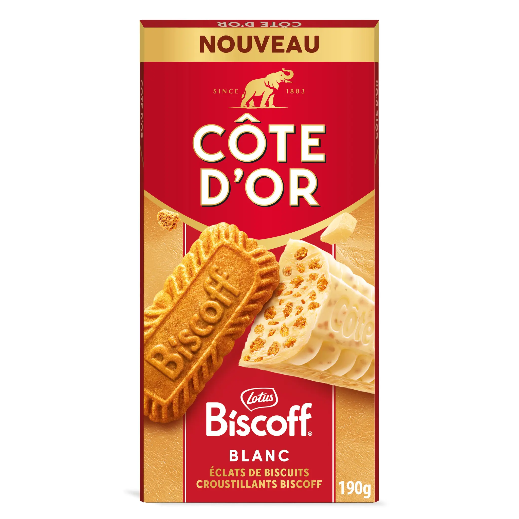 COTE D'OR Tablette de chocolat blanc Biscoff avec des éclats de biscuits