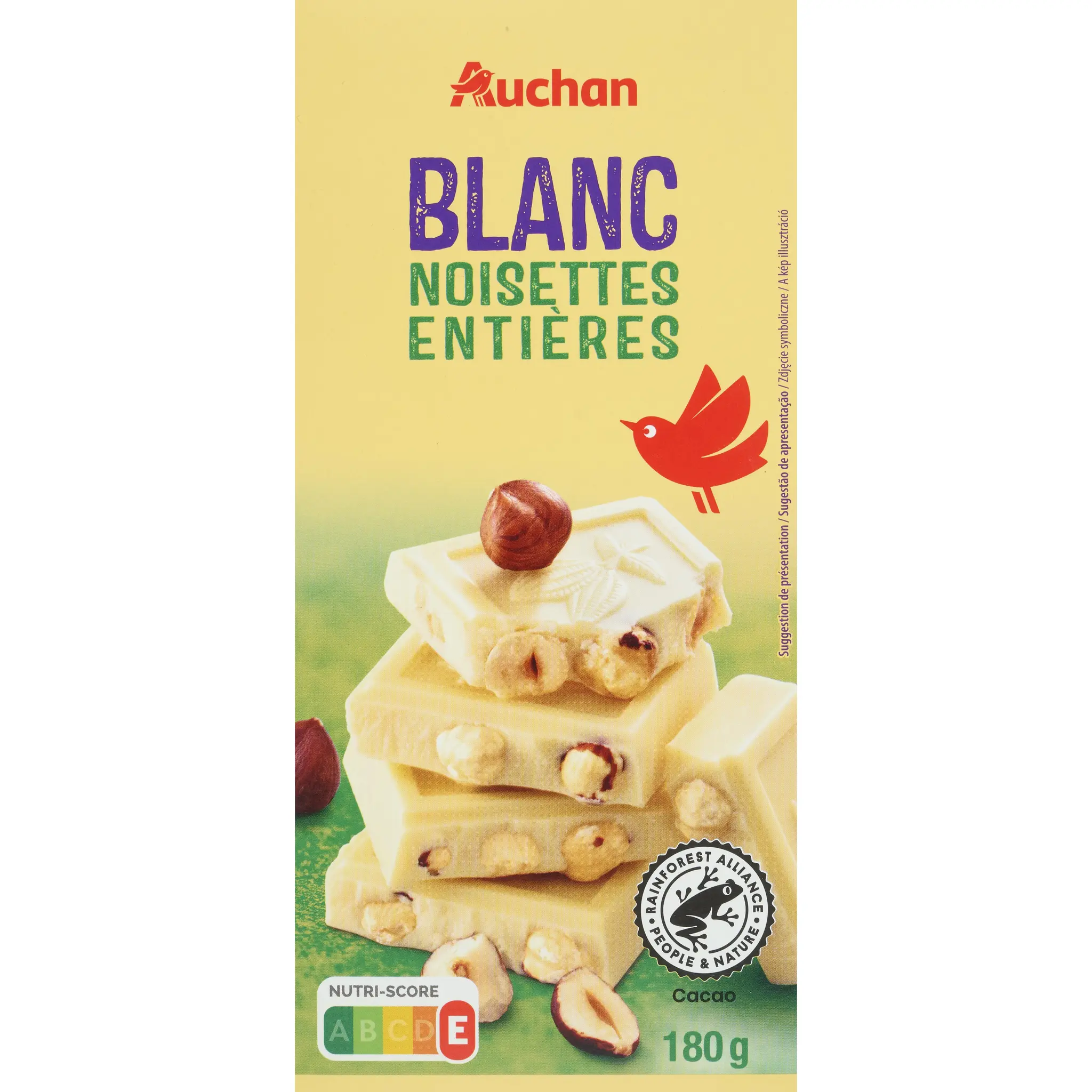 AUCHAN Tablette de chocolat blanc noisettes entières torréfiées