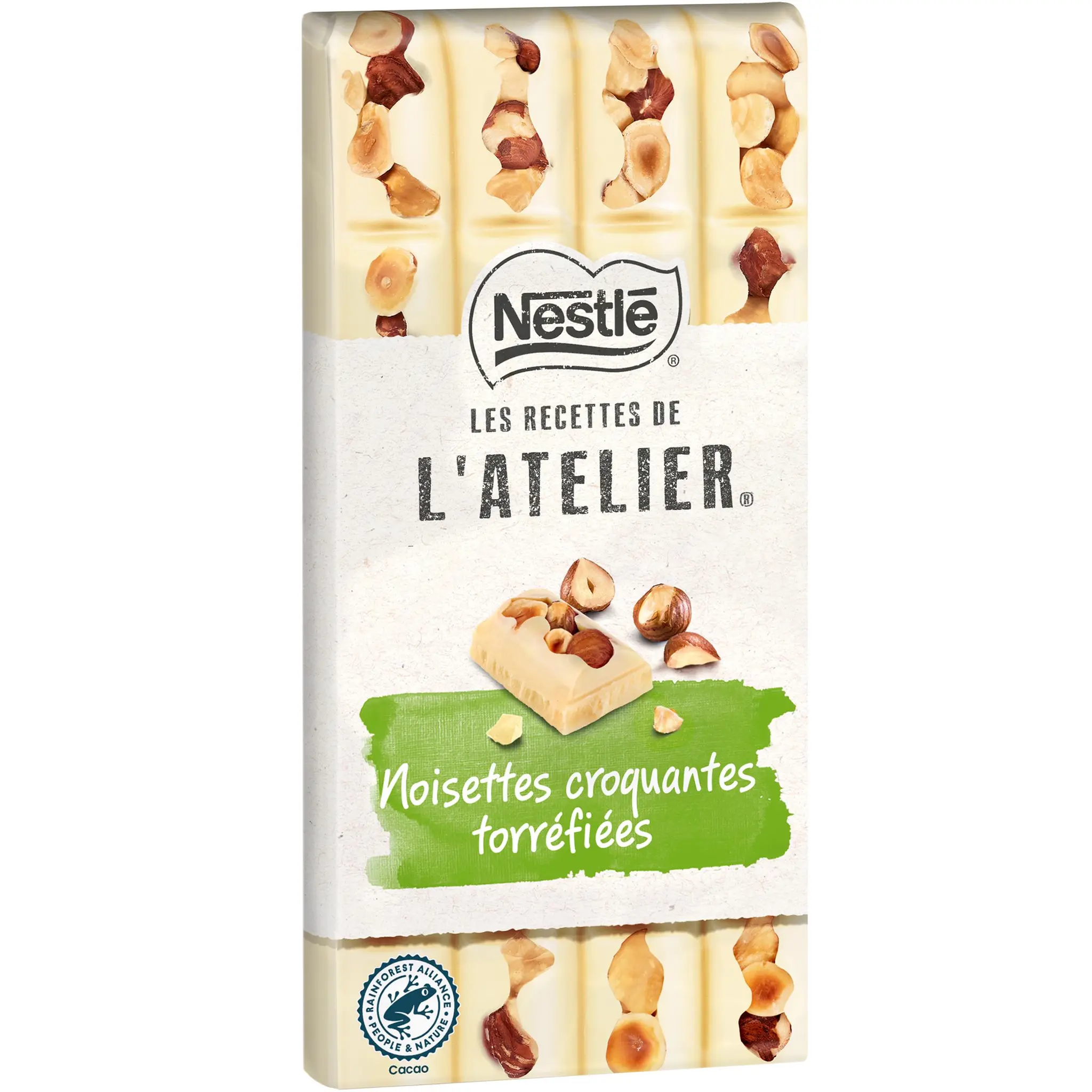NESTLE Les Recettes de l'Atelier Tablette de chocolat blanc noisettes croquantes torréfiées