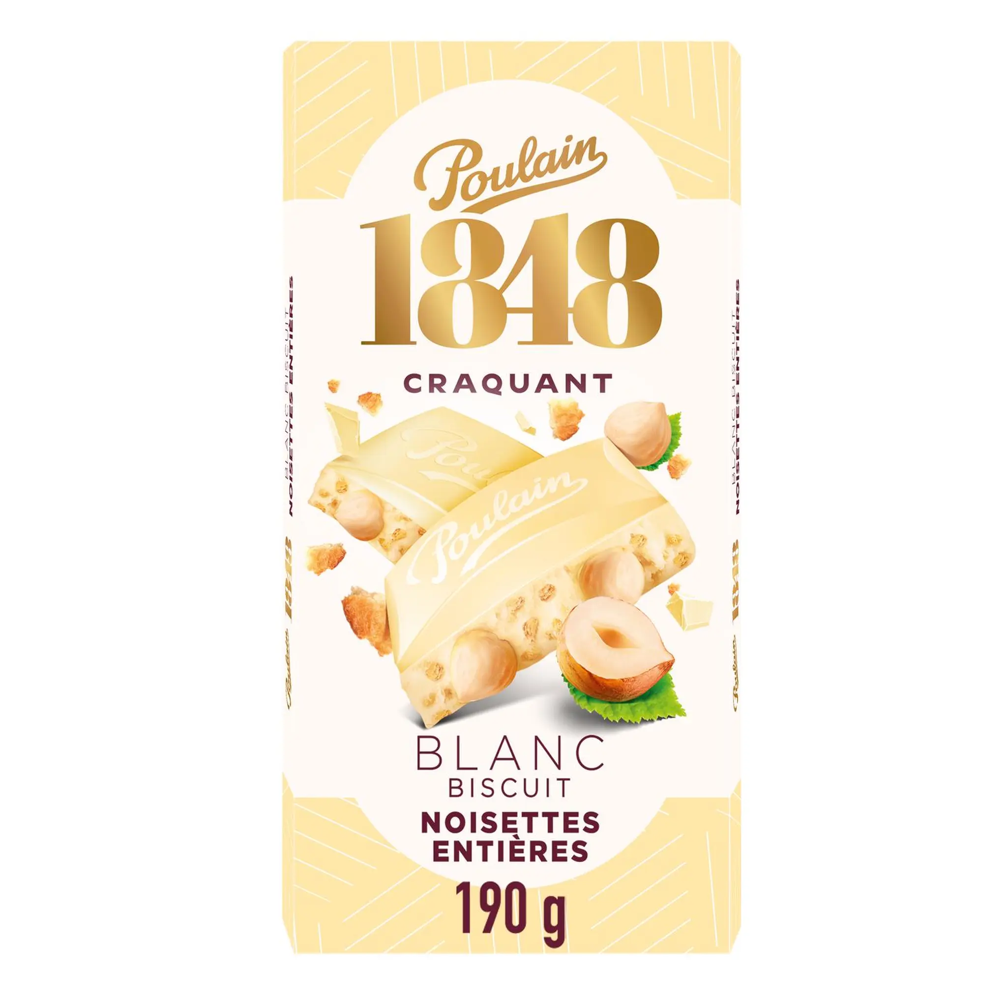 POULAIN 1848 Tablette de chocolat blanc aux noisettes entières et aux céréales soufflées