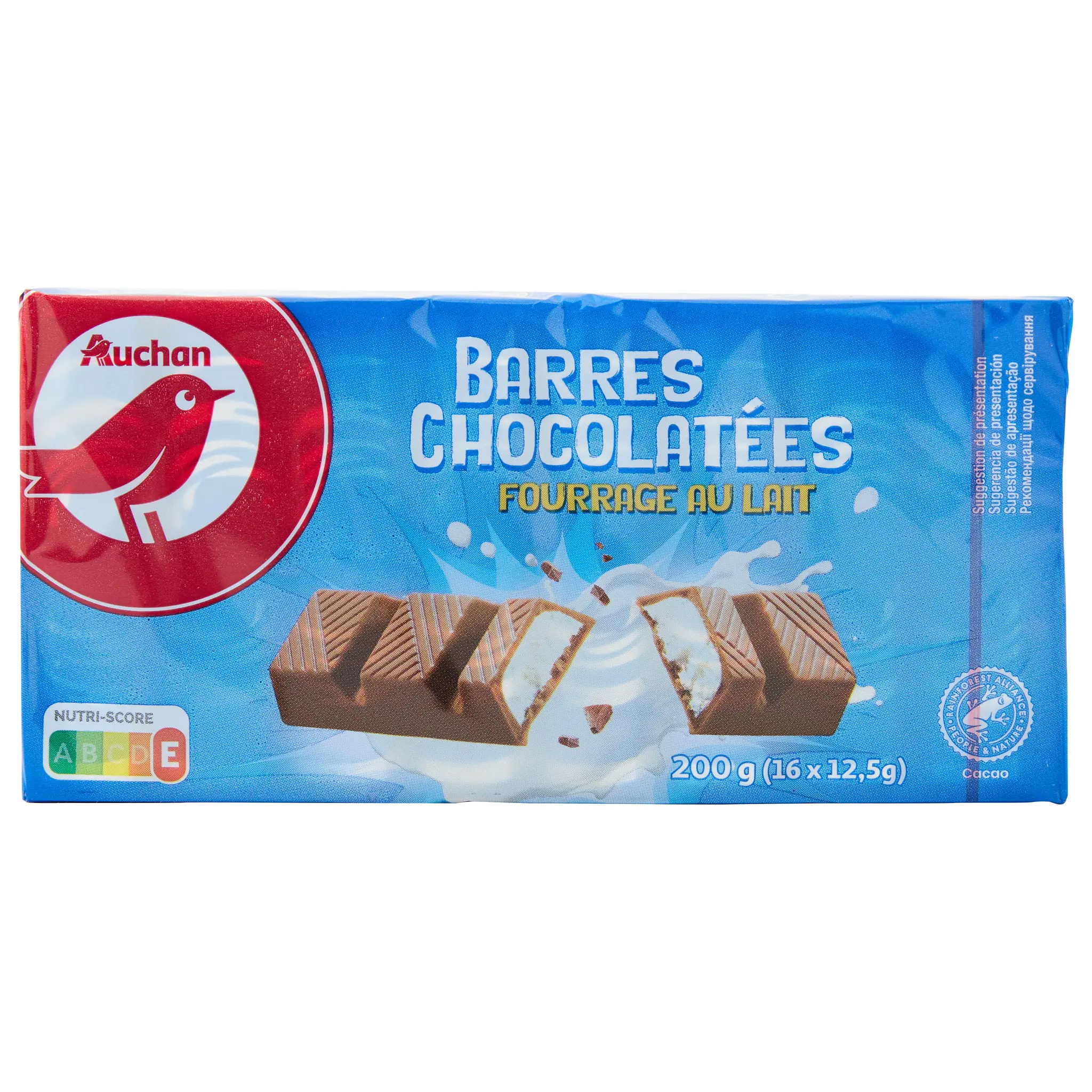 AUCHAN Barres chocolatées fourrage au lait