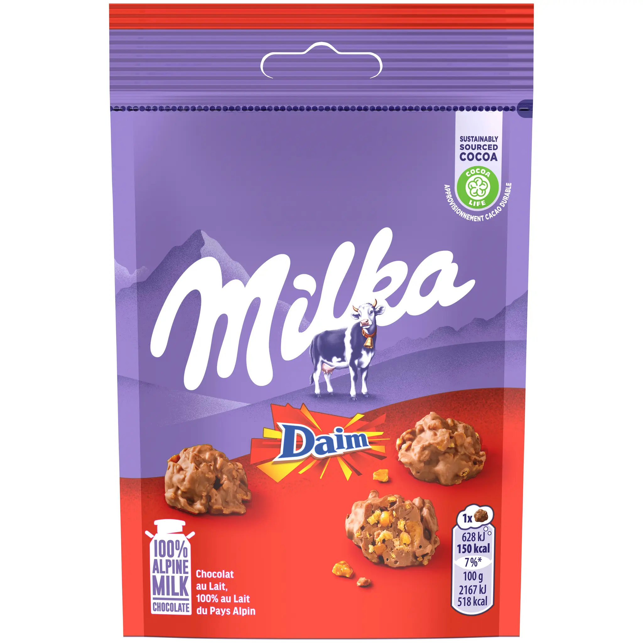 MILKA Snax chocolat au lait et aux éclats de Daim