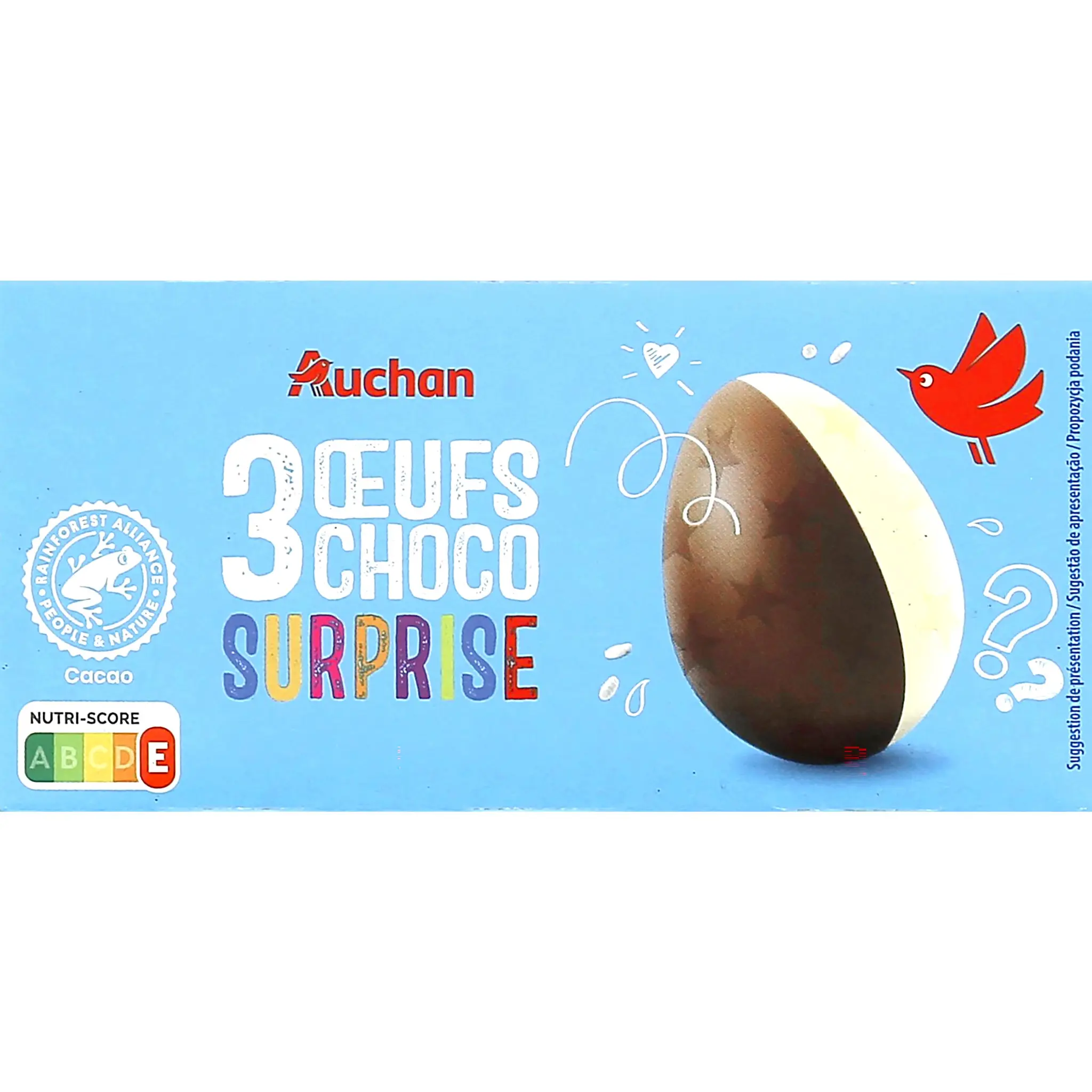 AUCHAN Oeufs surprise au chocolat au lait et chocolat blanc
