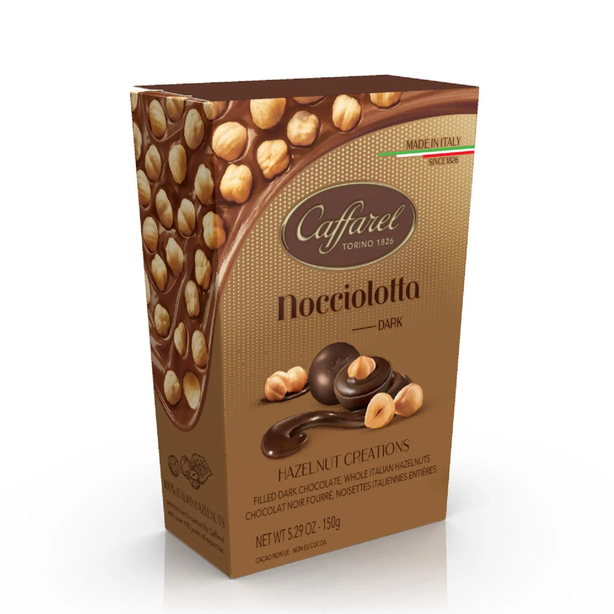 CAFFAREL Bonbons de chocolat noir fourré nocciolotta et noisettes