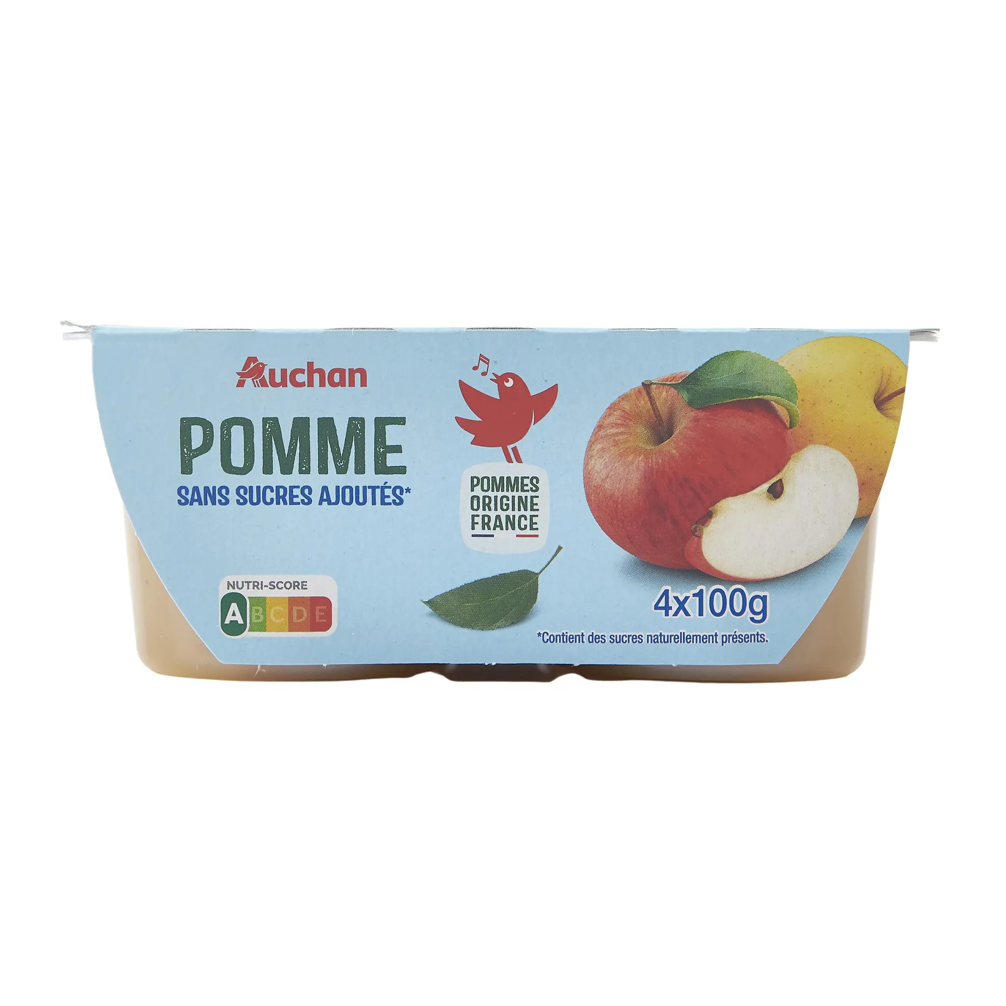 AUCHAN Coupelles purée de pomme nature sans sucres ajoutés