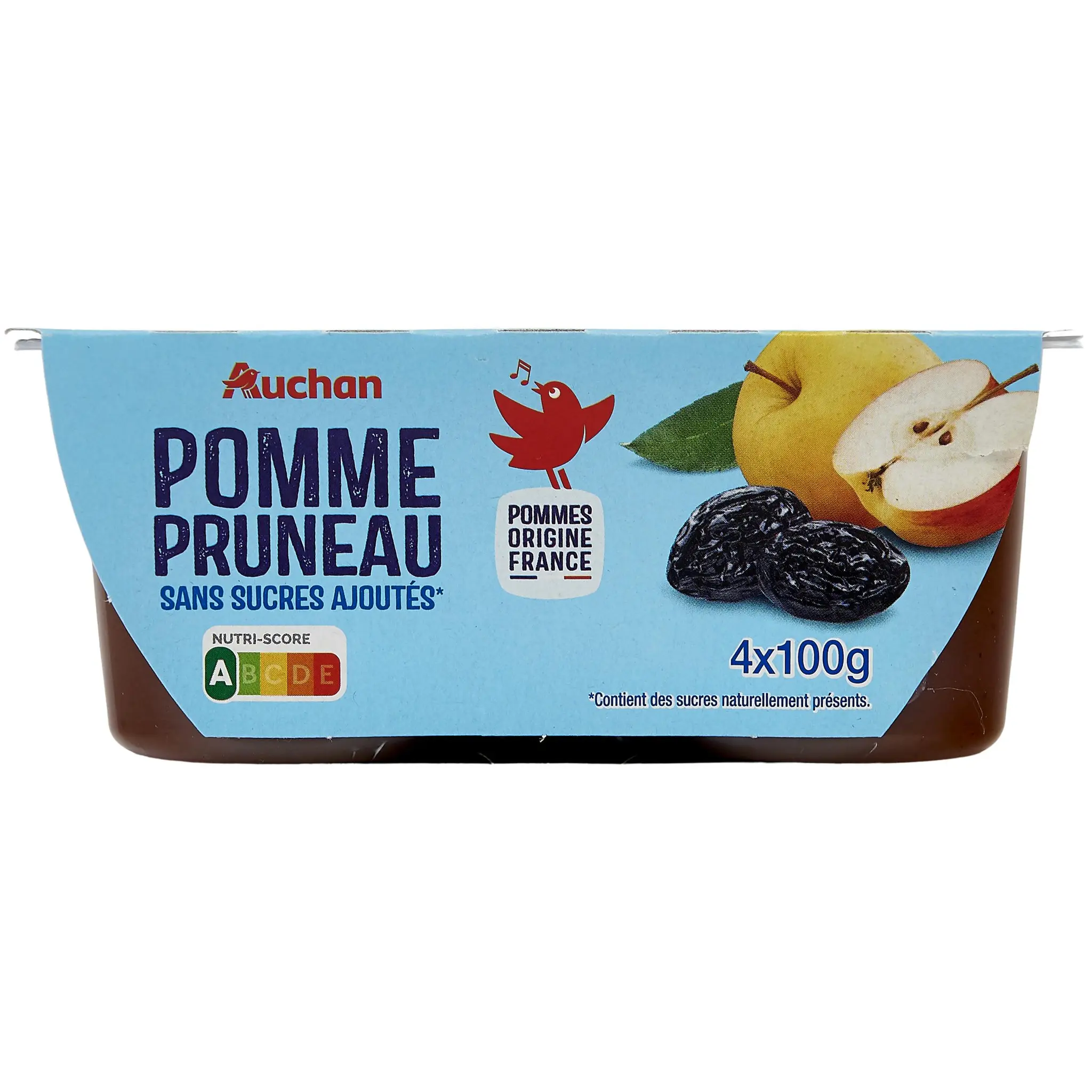 AUCHAN Coupelles purée de pomme pruneau sans sucres ajoutés