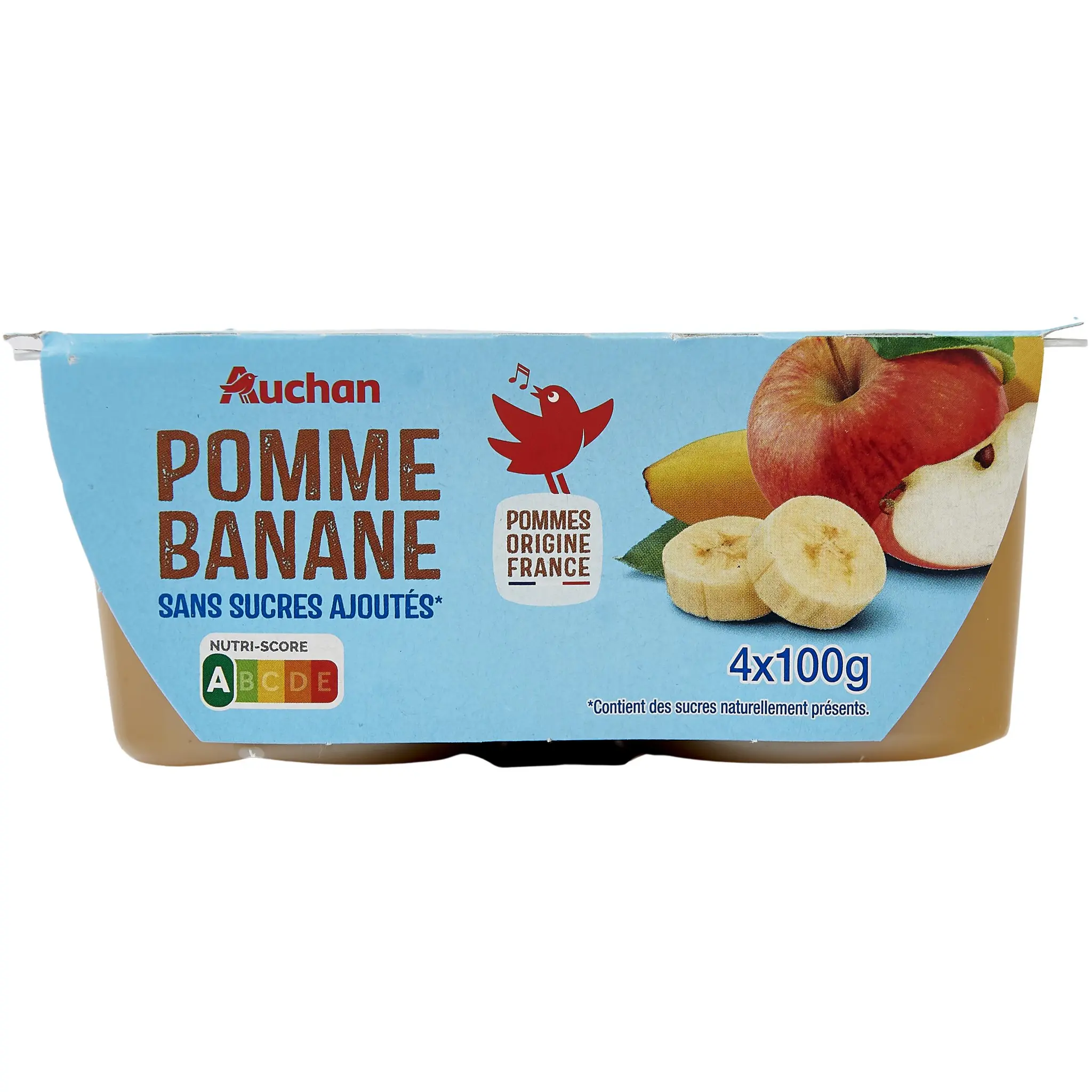 AUCHAN Coupelles purée de pomme banane sans sucres ajoutés