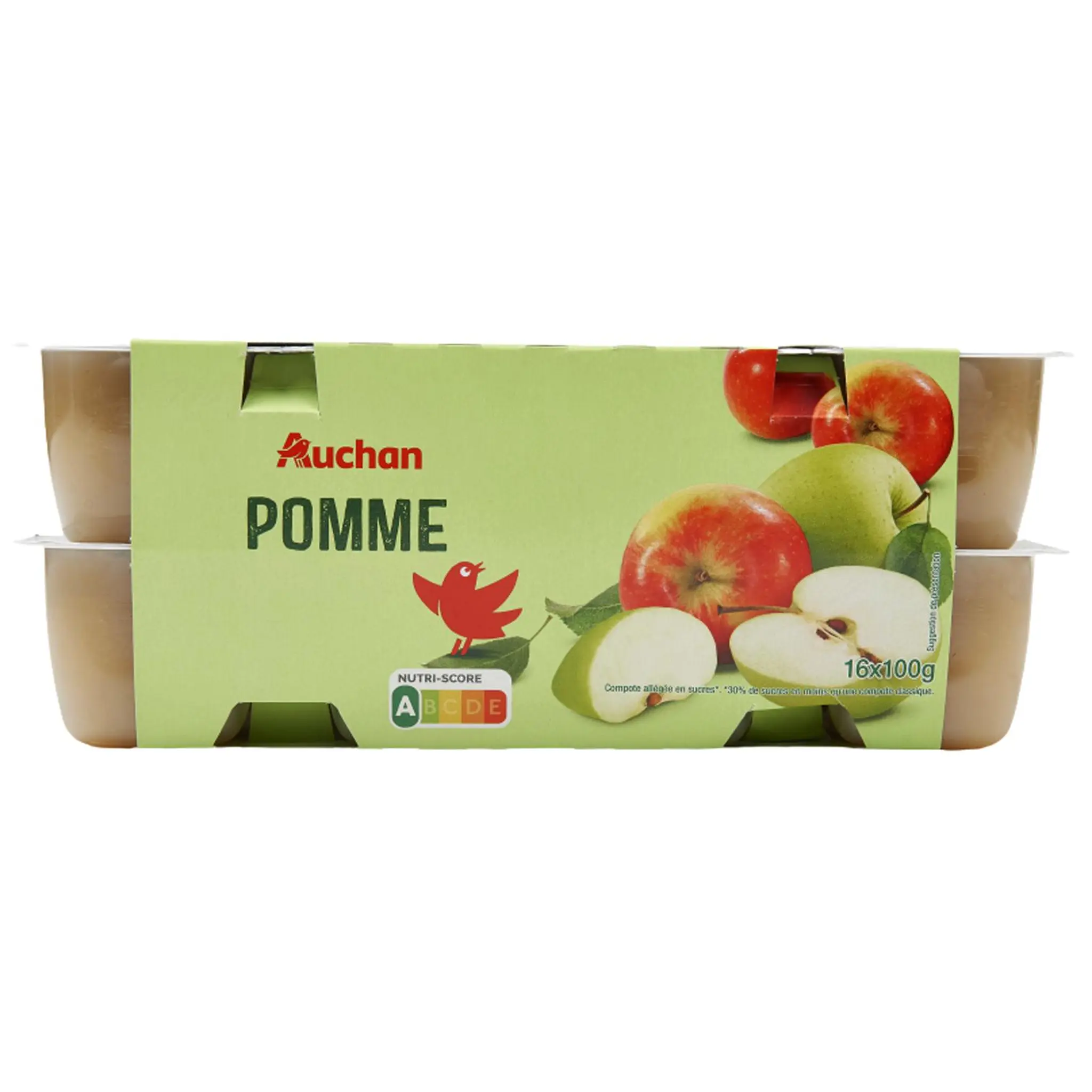 AUCHAN Coupelles compote de pomme allégée en sucre