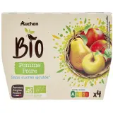 AUCHAN BIO Coupelles de purée de pomme poire sans sucres ajoutés