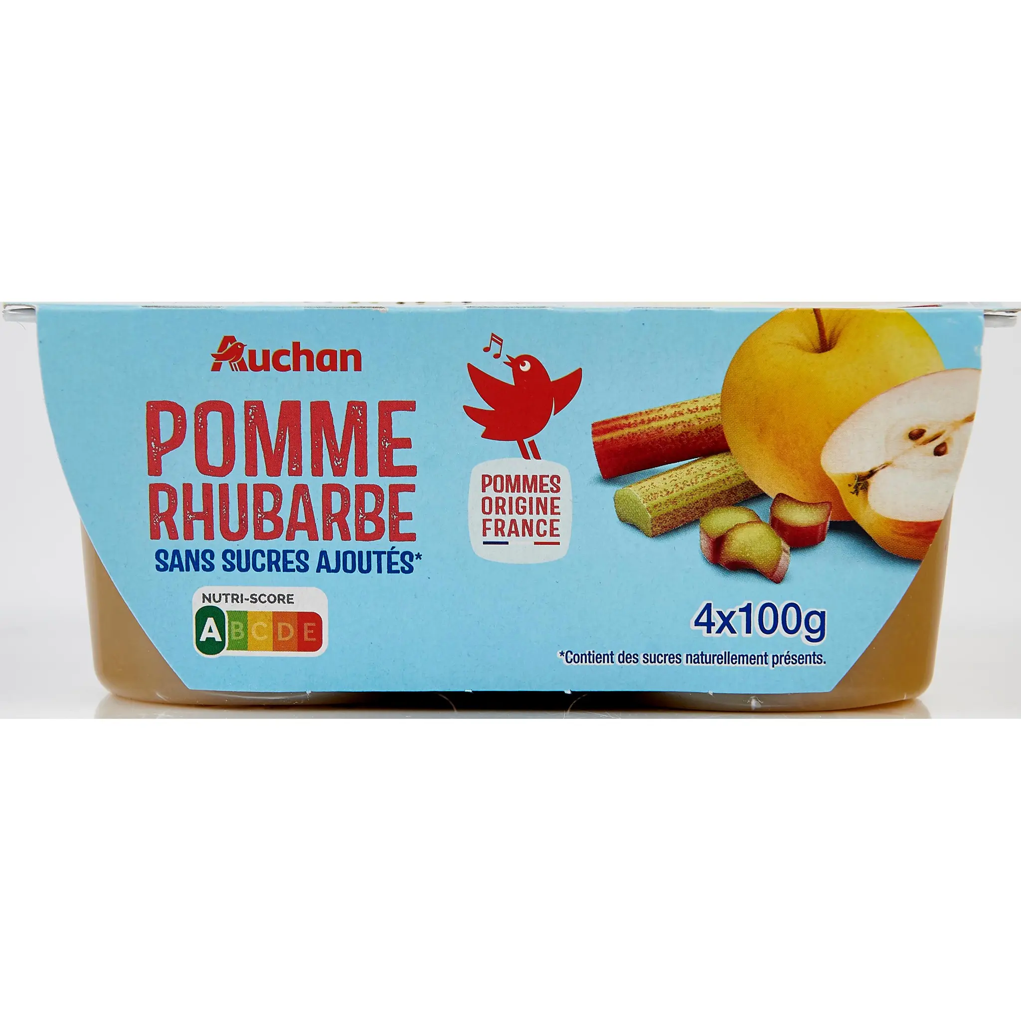 AUCHAN Coupelles pomme rhubarbe sans sucres ajoutés