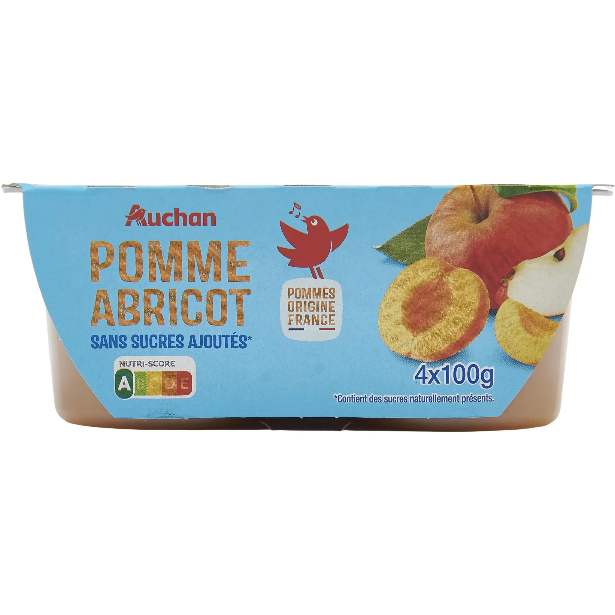 AUCHAN Coupelles de purée de pomme abricot sans sucres ajoutés