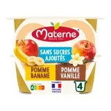 MATERNE Coupelles compotes de pomme banane et pomme vanille sans sucres ajoutés