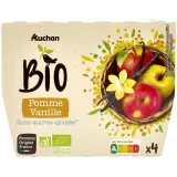 AUCHAN BIO Coupelles purée de pomme vanille sans sucres ajoutés