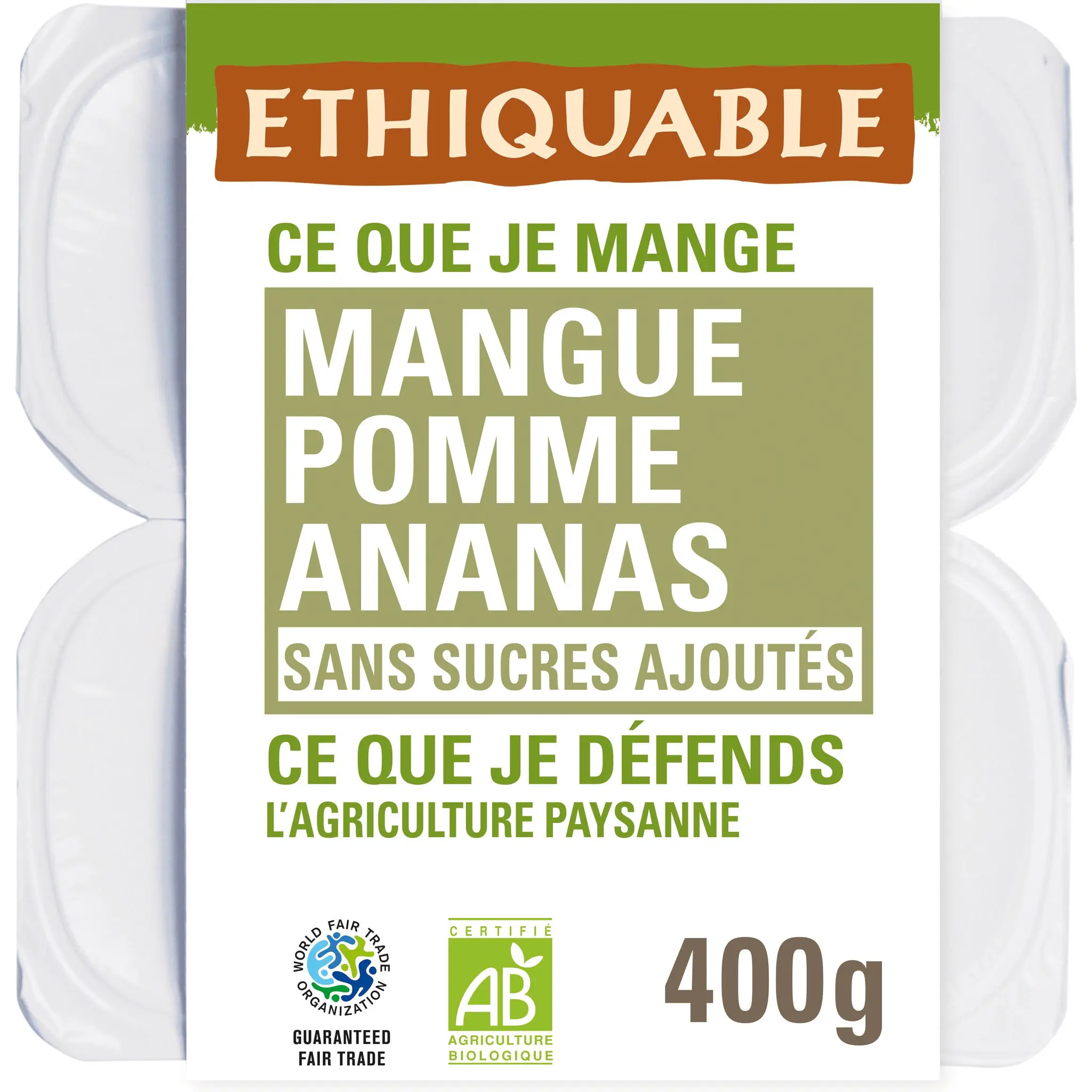 ETHIQUABLE Coupelles compote de mangue pomme ananas bio
