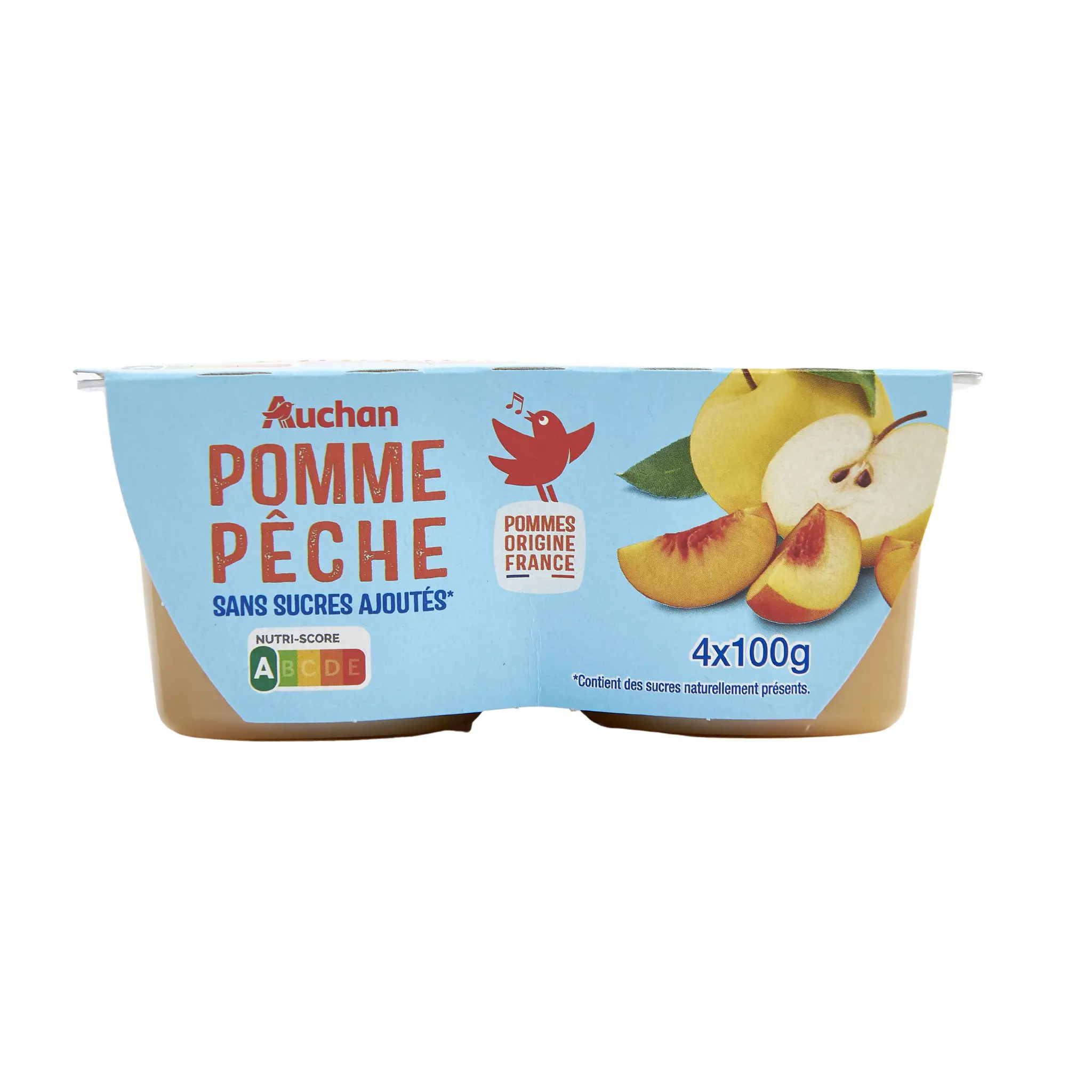 AUCHAN Coupelles spécialité pomme pêche sans sucres ajoutés