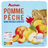 AUCHAN Coupelles spécialité pomme pêche sans sucres ajoutés