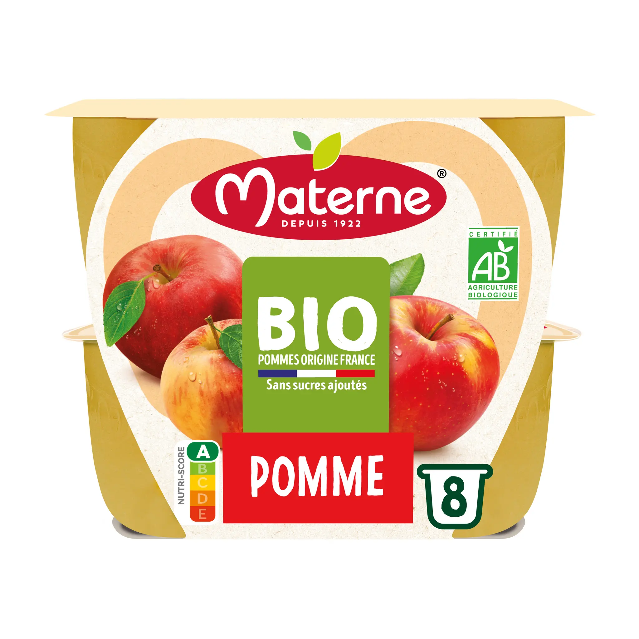 MATERNE Coupelles de compotes de pomme nature bio sans sucres ajoutés