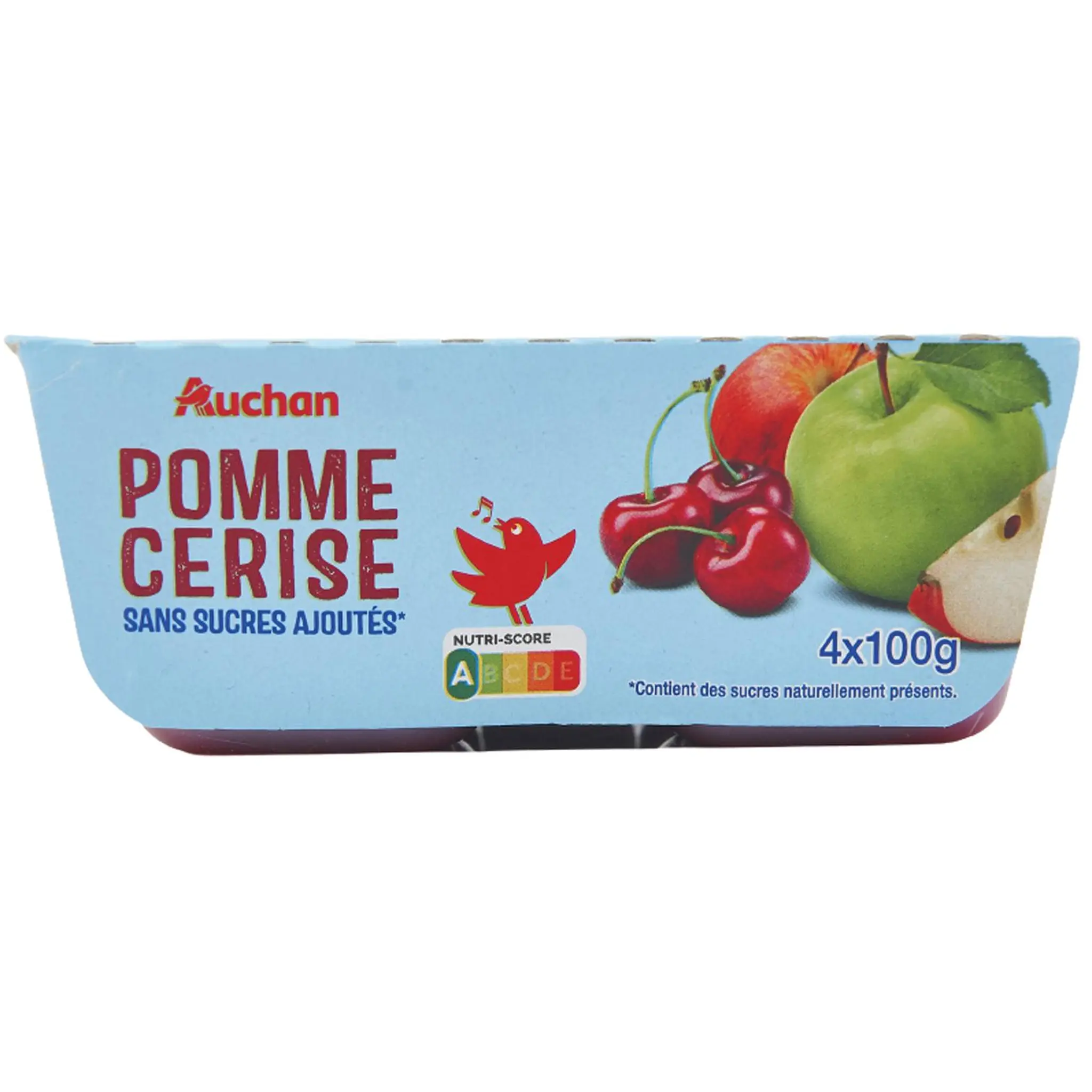 AUCHAN Coupelles pomme cerise sans sucres ajoutés