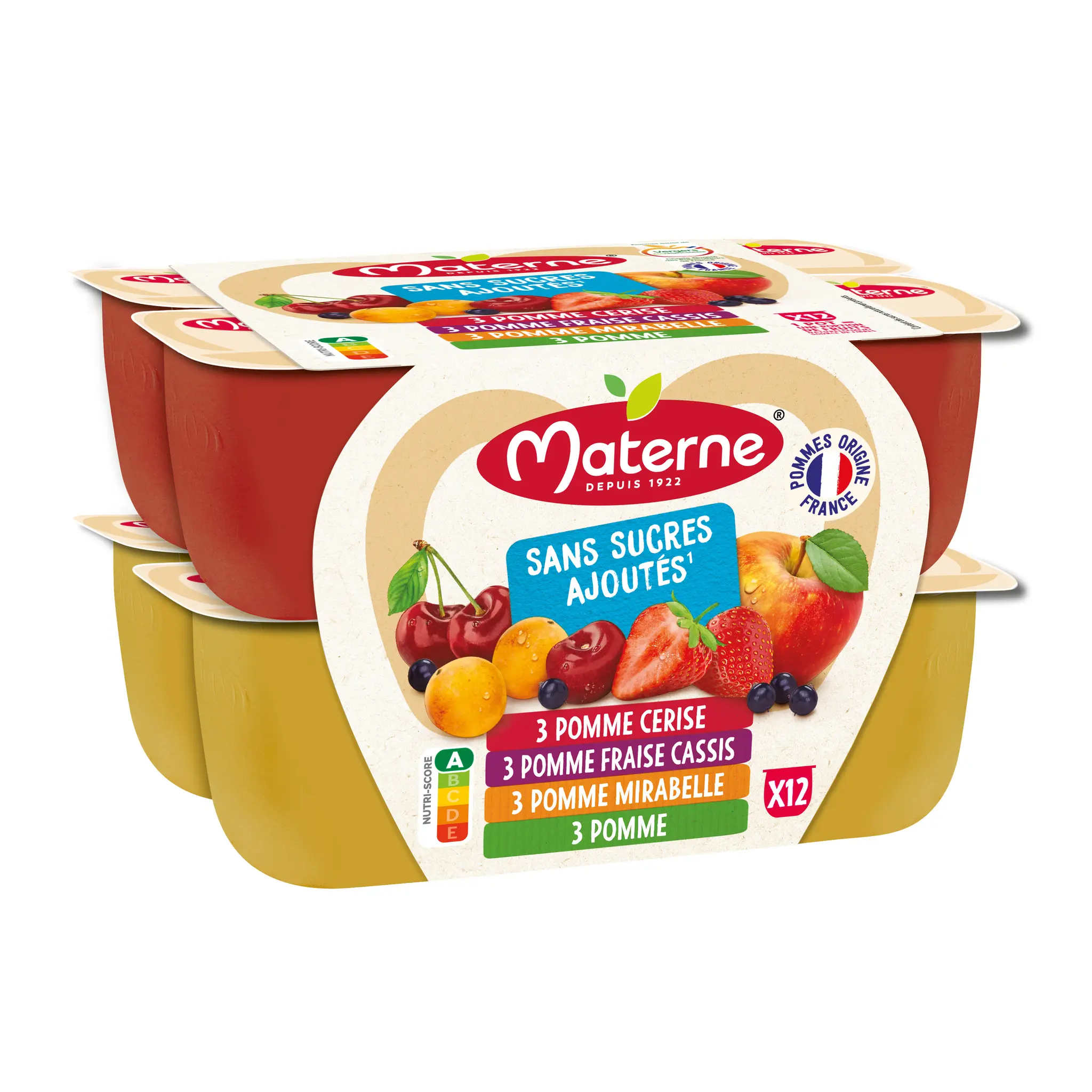 MATERNE Coupelles pomme mirabelle fruits rouges sans sucres ajoutés