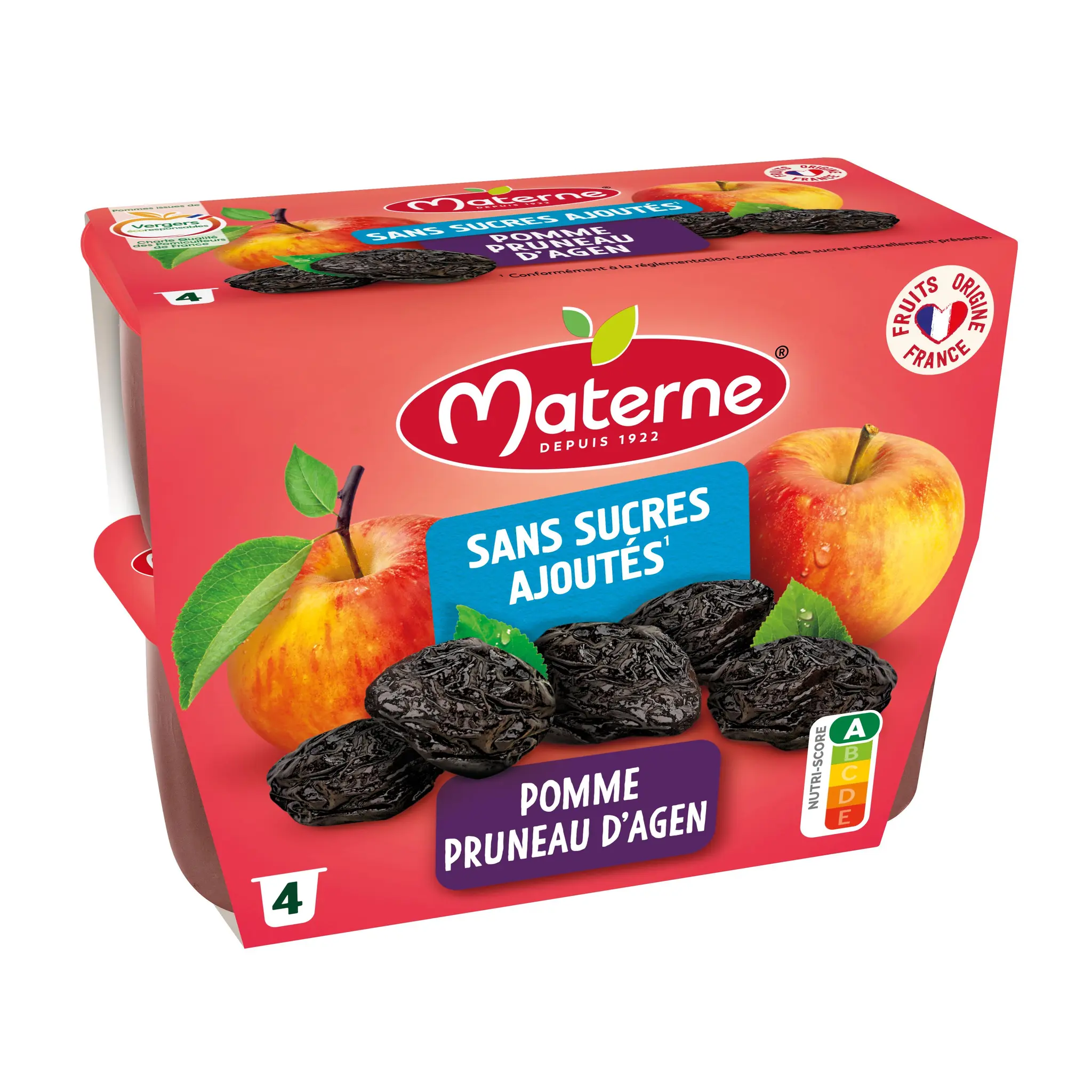 MATERNE Coupelles pomme pruneaux sans sucres ajoutés